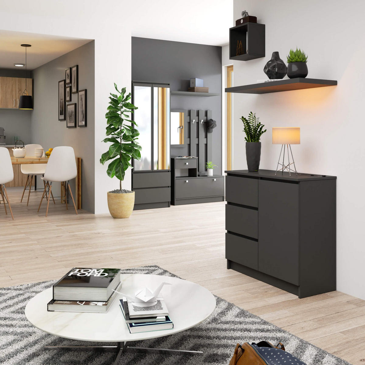 KOMMODE Jerry, Grau, 35x80x77 cm - Grau, Holz (80/77/35cm) - Milordbikes