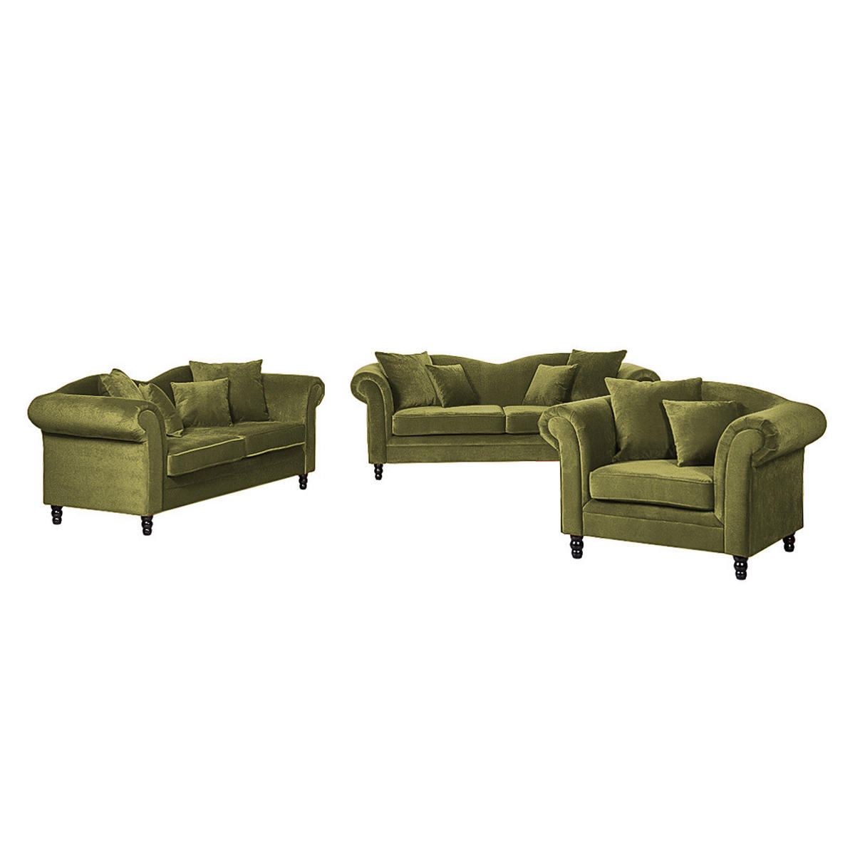 POLSTERGARNITUR - 3-2-1, Samt, Olivgrün - Olivgrün, Textil (1/1/1cm) - home24