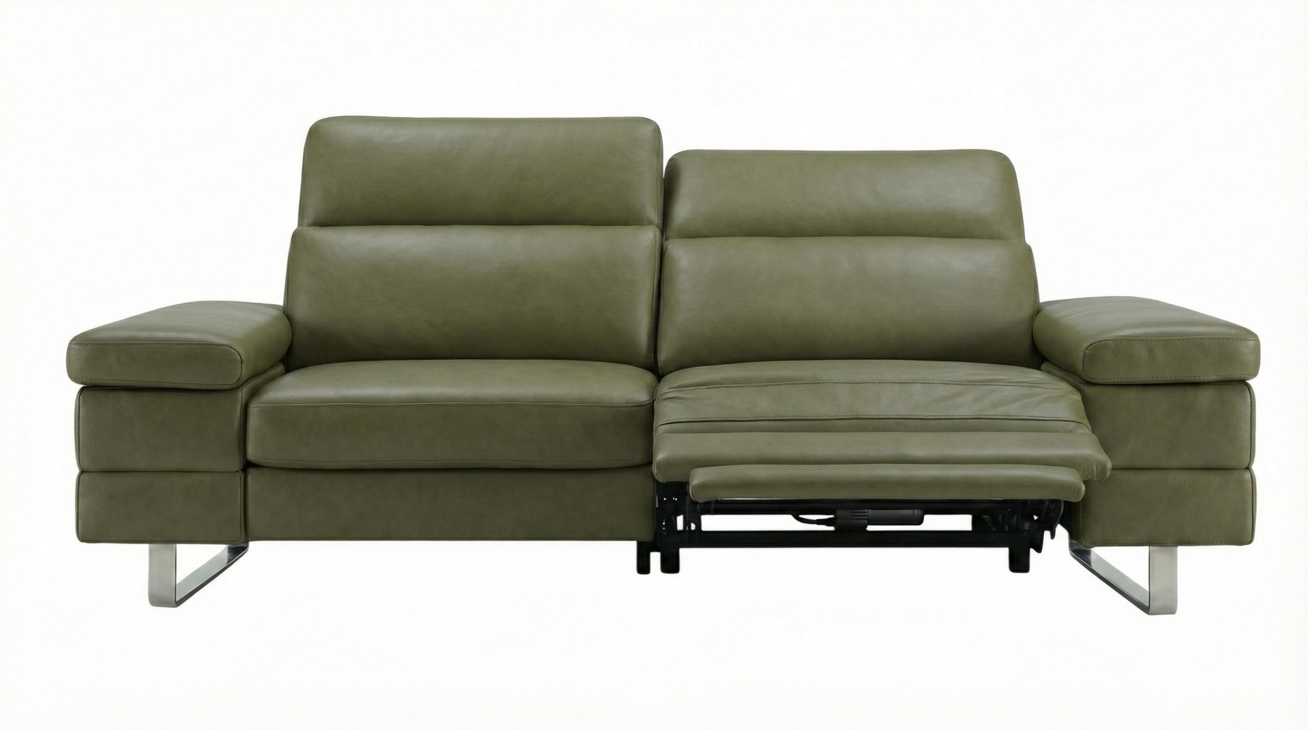 3-SITZER Sofa Virage Echtleder mit 1 x Relaxfunktion Olivgrün - Olivgrün, Leder/Metall (212/75/109cm)