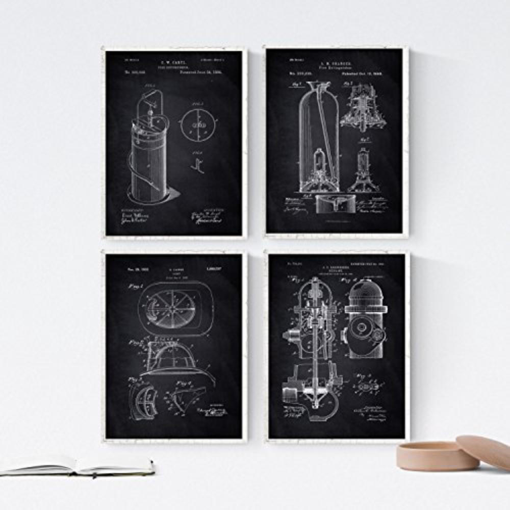 POSTER Set mit 4 Schwarz Feuerwehr Patent A4 Rahmenlos - Klar, Papier (29.7/3cm) - Nacnic