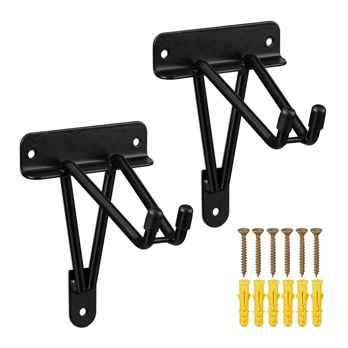 2XWANDHAKEN - Schwarz, Metall (12/17.5/15.5cm) - Relaxdays
