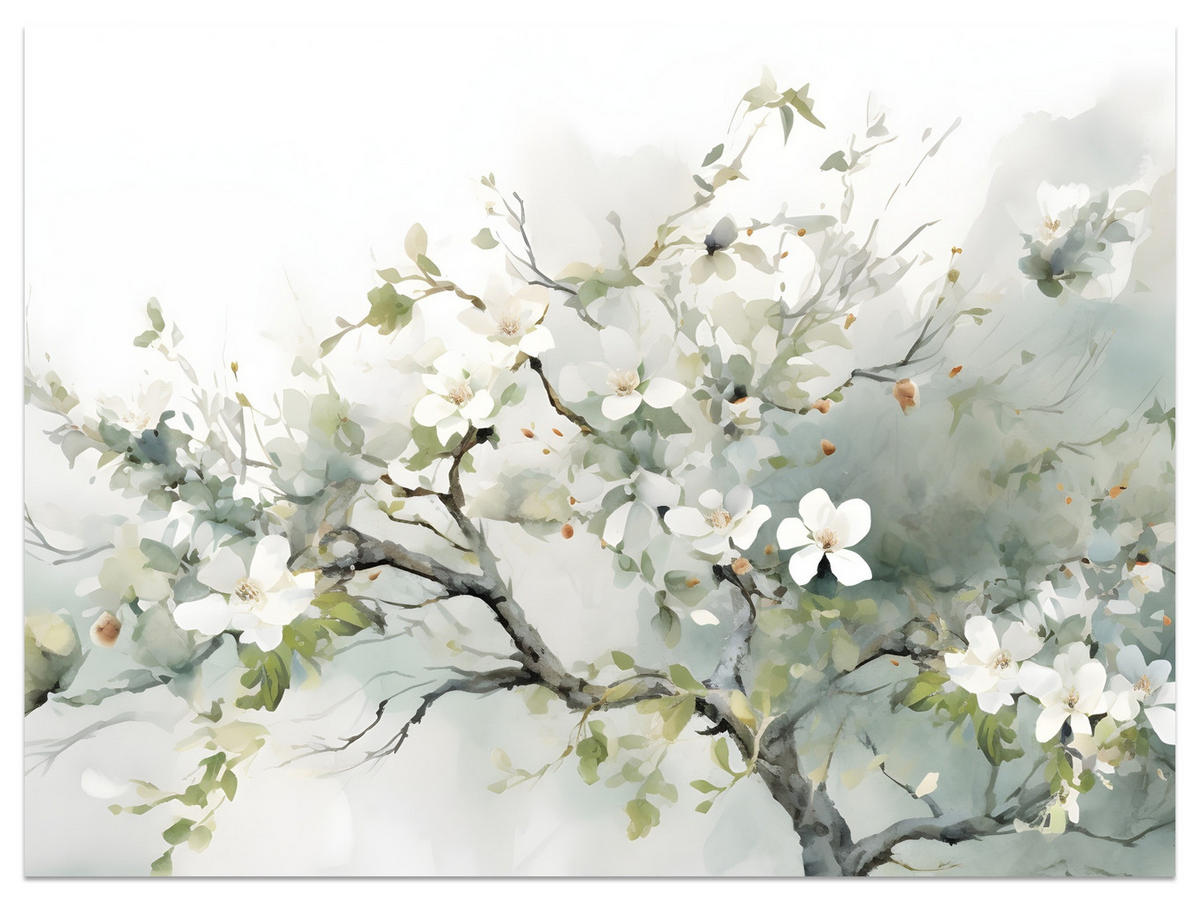 FOTOTAPETE für Wohnzimmer Aquarellbaum Blumen Natur 450x315 - Beige/Weiß, Papier (450/315cm) - Muralo