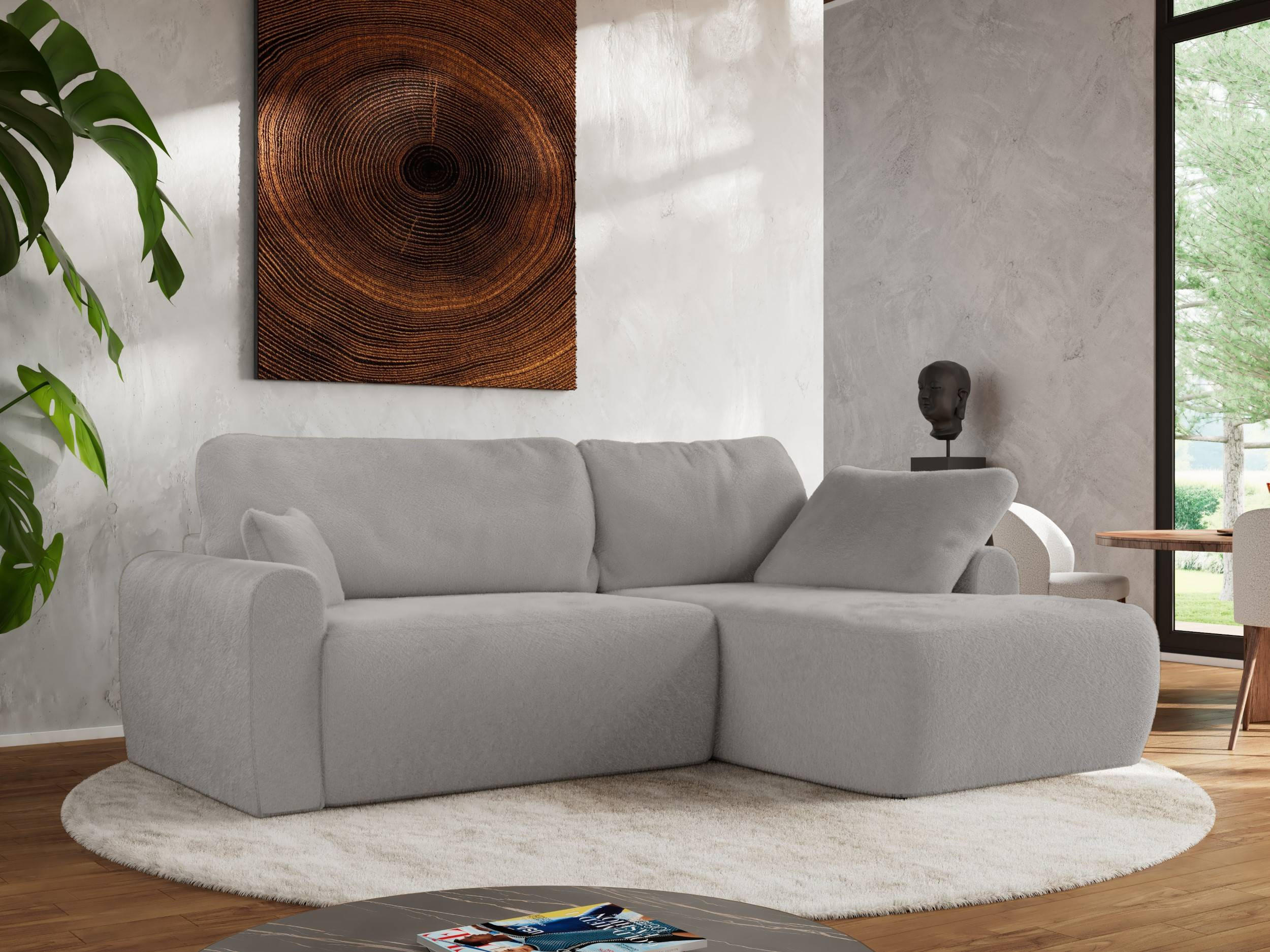 ECKSCHLAFSOFA CUBO L Hellgrau Plüsch - rechts - Hellgrau/Schwarz, Kunststoff/Textil (187/273cm) - MKS