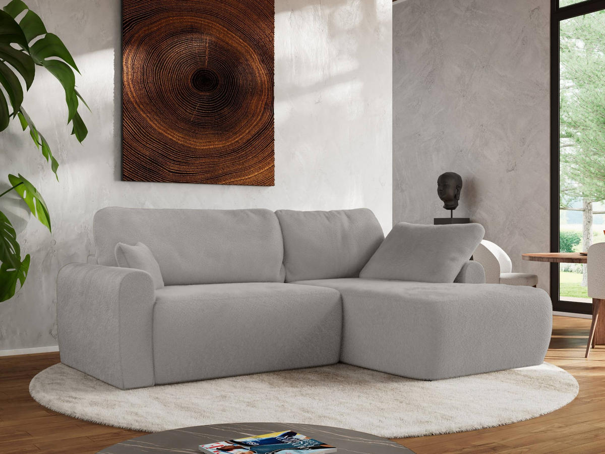ECKSCHLAFSOFA CUBO L Hellgrau Plüsch - rechts - Hellgrau/Schwarz, Kunststoff/Textil (187/273cm) - MKS
