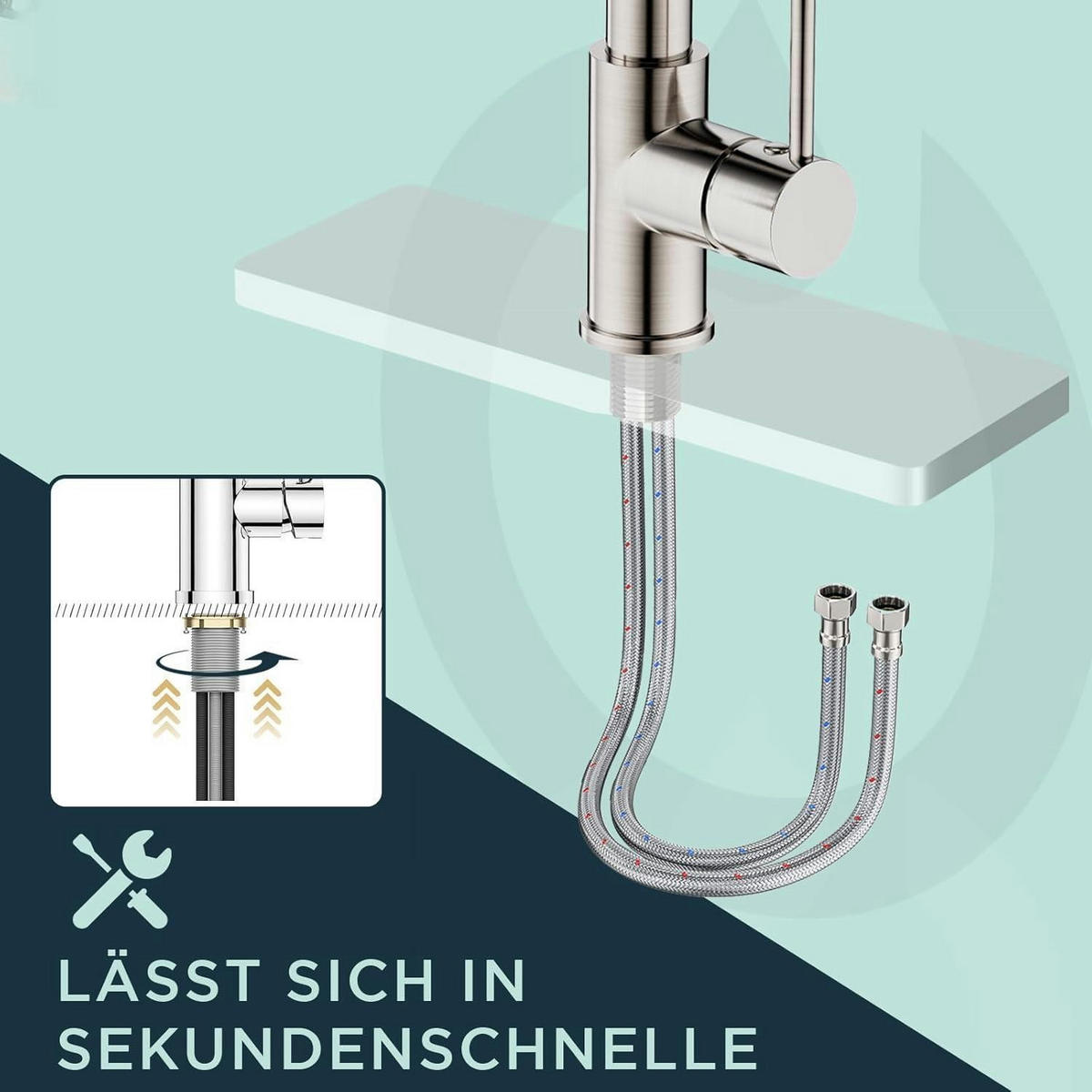 KÜCHENARMATUR Edelstahl mit LED und 360° Schwenkbarkeit - Silberfarben, Metall (20.5/10.7/44.2cm)