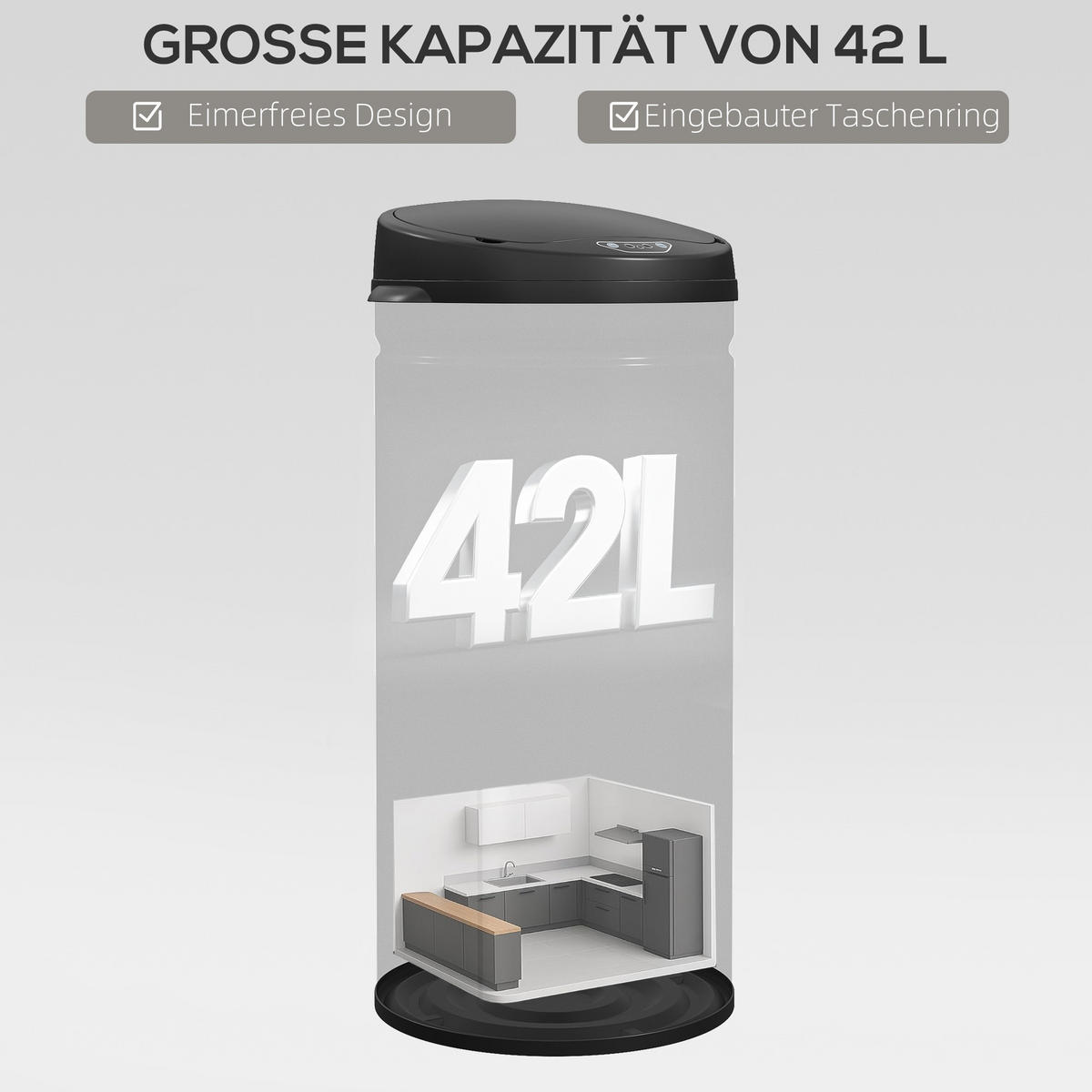 MÜLLEIMER Schwarz 30.5/30.5/68.0 cm - Schwarz, Metall (30.5/68/30.5cm) - HOMCOM