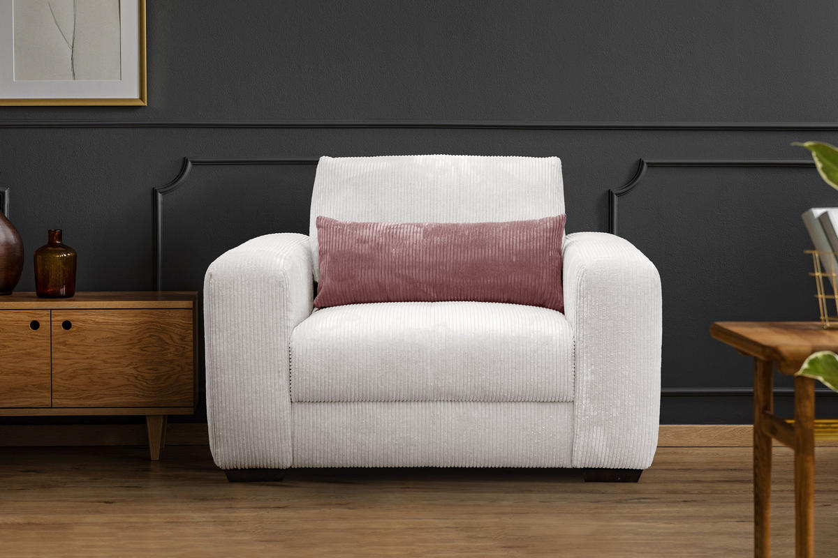 SESSEL OLI in Cordstoff perlweiß - Weiß, Holz/Textil (130/91/108cm) - Courtois Laville