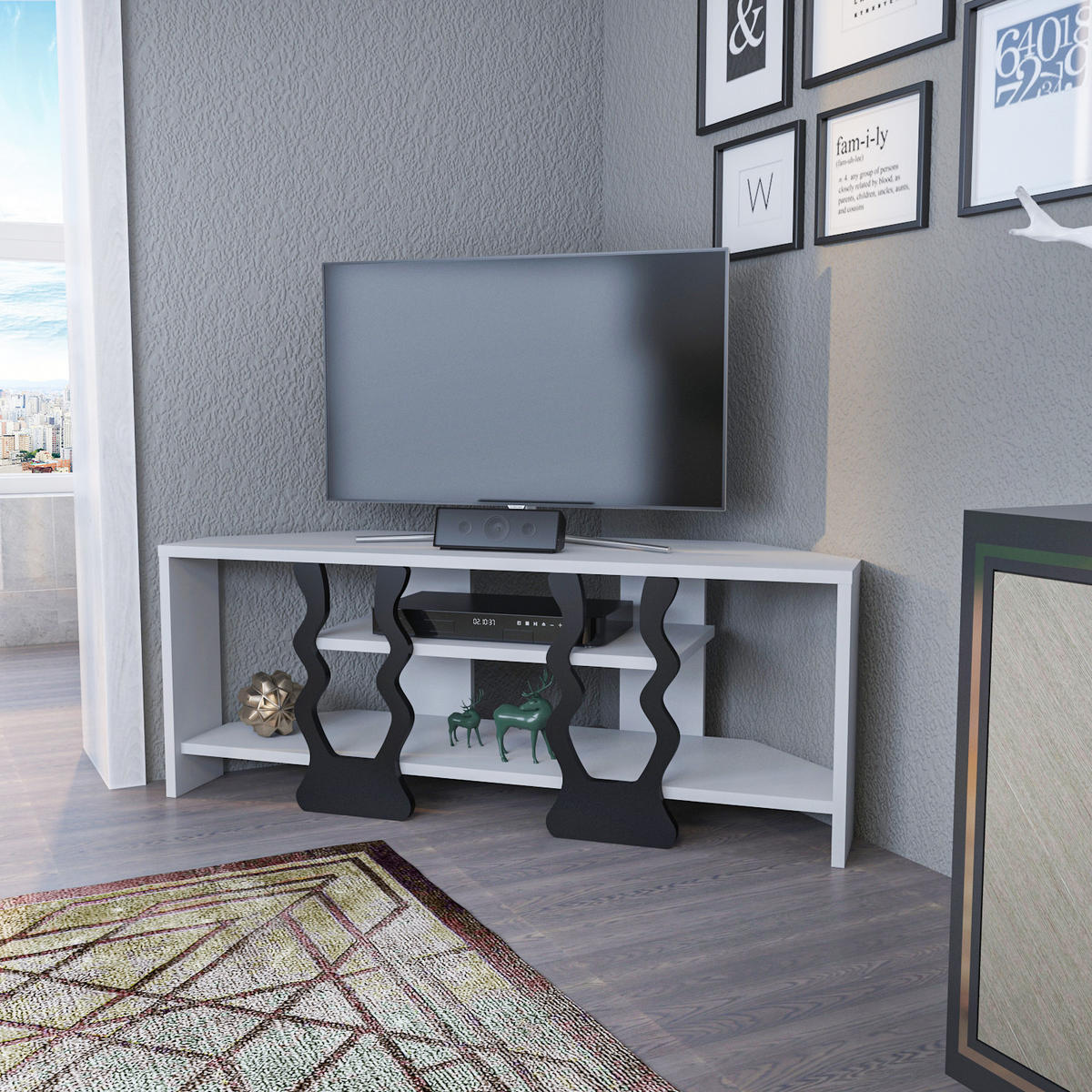TV-ELEMENT Firal Weiß Schwarz - Schwarz/Weiß, Holzwerkstoff (35/41.8/110cm) - Decorotika