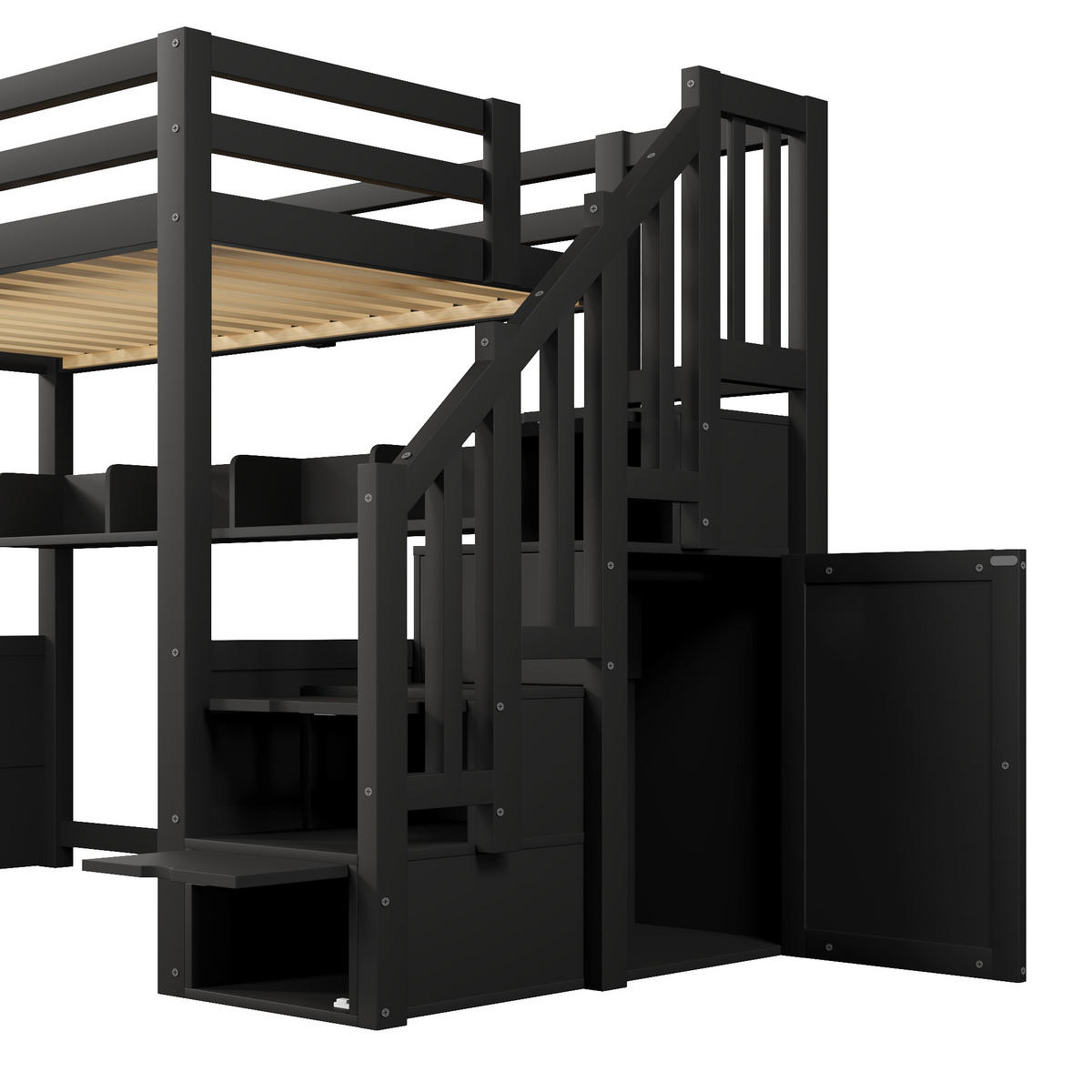 HOCHBETT 90/200 cm in Schwarz mit Stauraum, LED und Treppe - Schwarz, Metall (90/200cm) - STILVORA