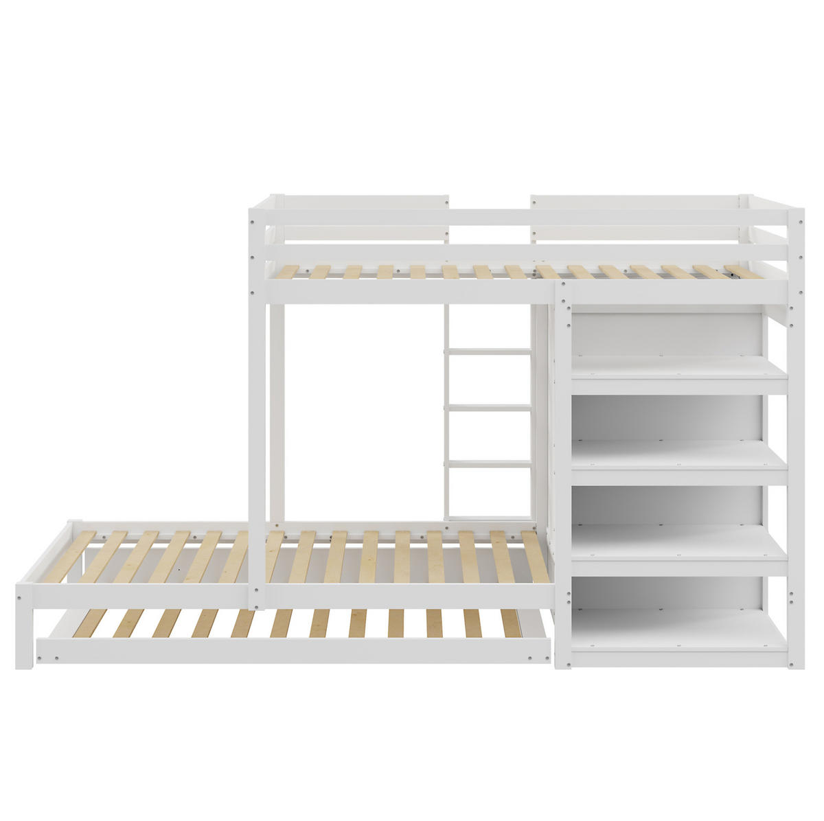 ETAGENBETT 90/200 cm Weiß aus Holz mit Ausziehbett und Kleiderschrank - Weiß, Holz (90/200cm) - Flora Grace