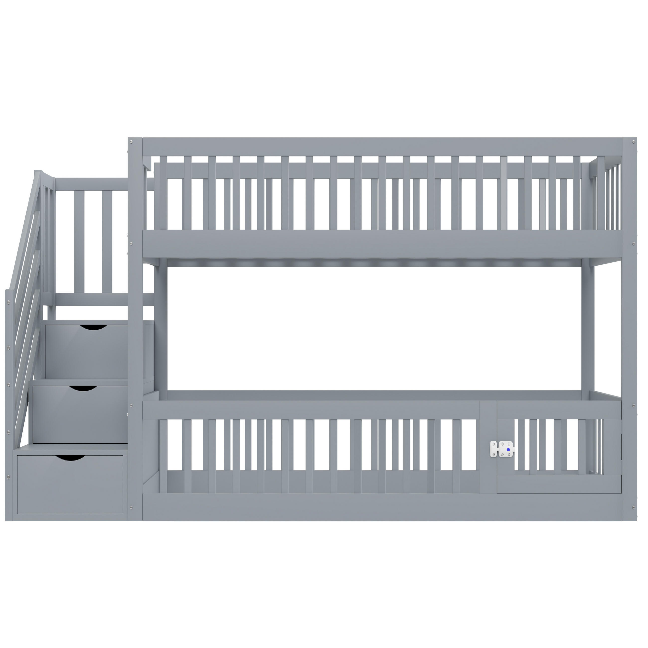 ETAGENBETT 90/200 cm Grau mit Sicherheitstreppe und Schubladen - Grau, Holz (90/200cm) - Oxeza