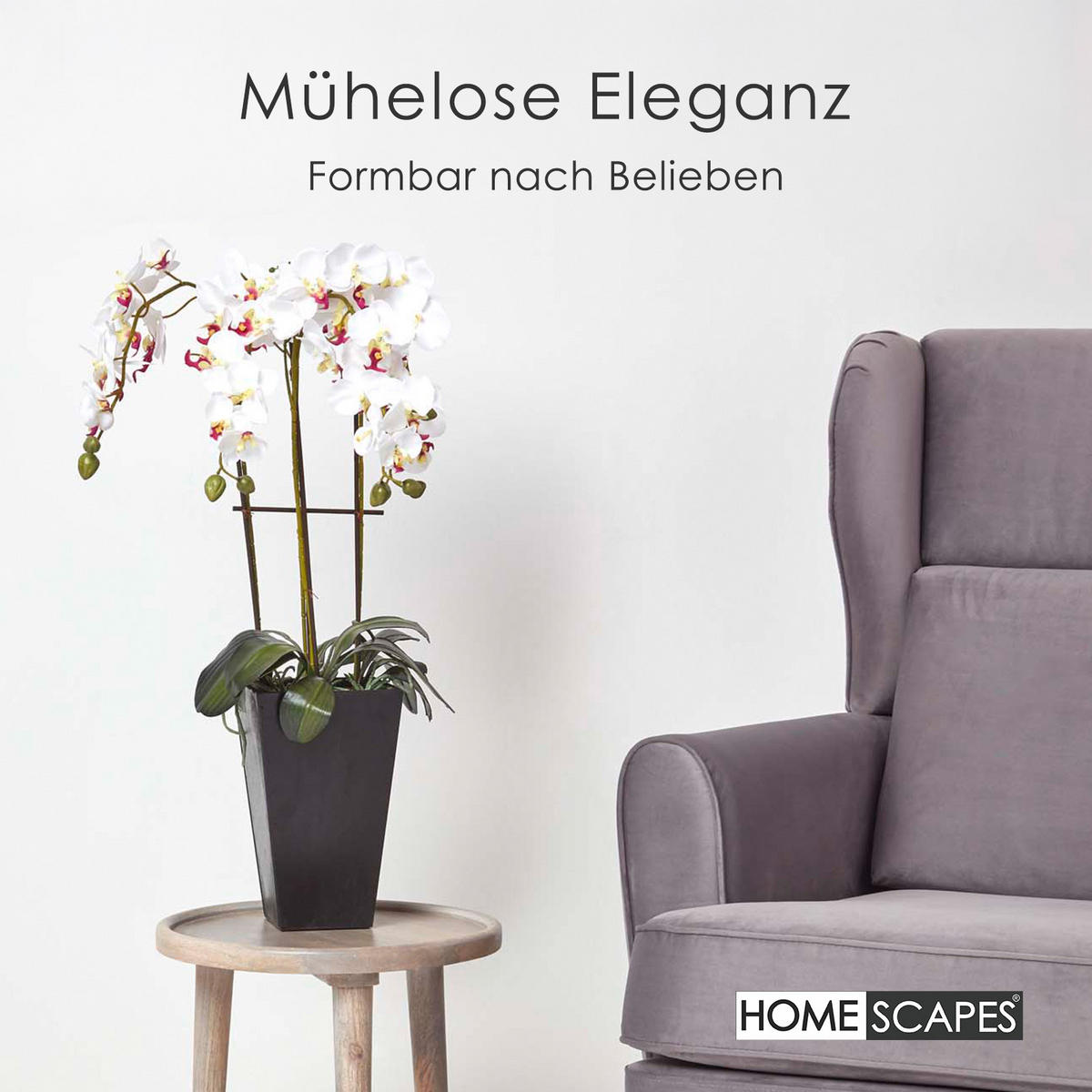 KUNSTBLUME Orchidee weiß im Deko-Topf, 70 cm - Weiß, Kunststoff (70cm) - Homescapes