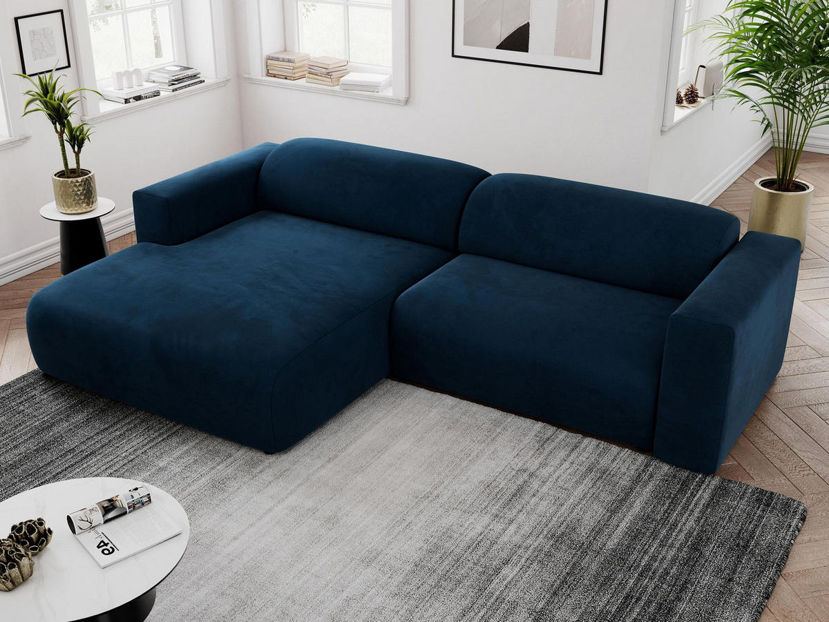 ECKSOFA PASADENA Dunkelblau Velvet - Links Seite - Schwarz/Dunkelblau, Kunststoff/Textil (288/180cm) - MKS