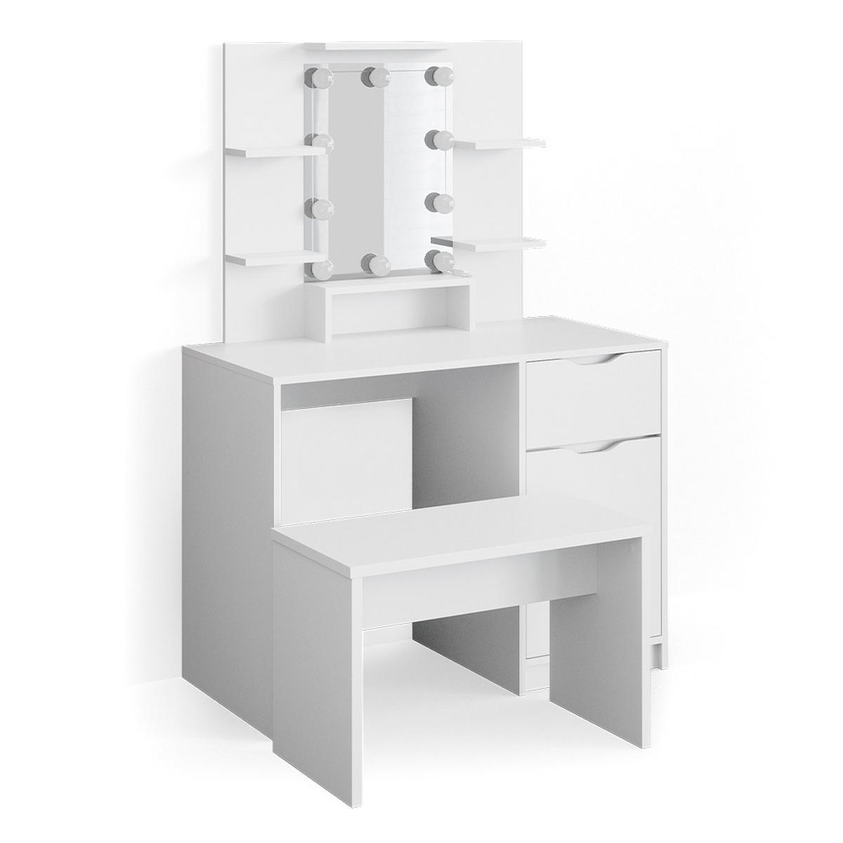 SCHMINKTISCH Ruben Little Weiß 100 cm mit LED Beleuchtung und Bank - Weiß, Holzwerkstoff (100/142/42cm) - Vicco