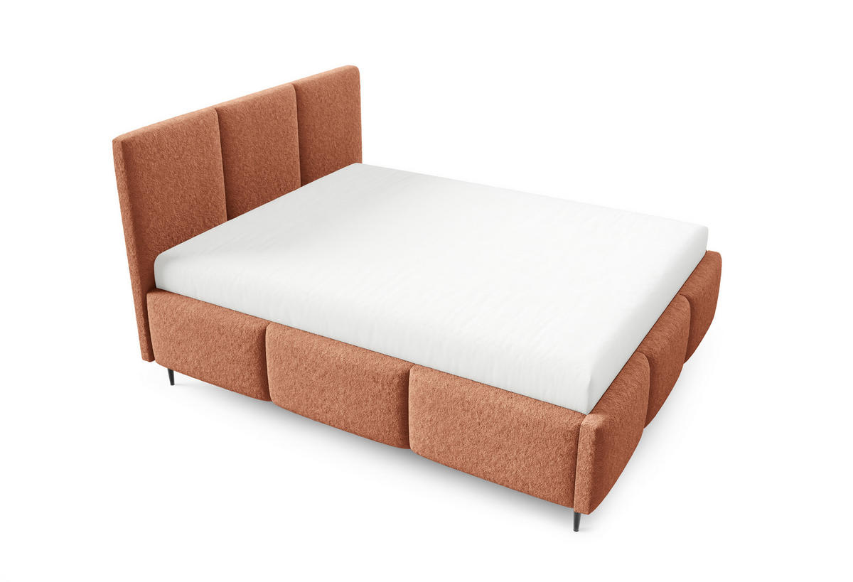 POLSTERBETT VALERIO mit Beinen mit Bettkasten, Bett 180x200,Doppelbett,Lattenrost,Boxspringbett-Optik,ohne Matratze,Schlafzimmer-Fuchsrot - Orange, Holz (180/200cm) - Furnistar