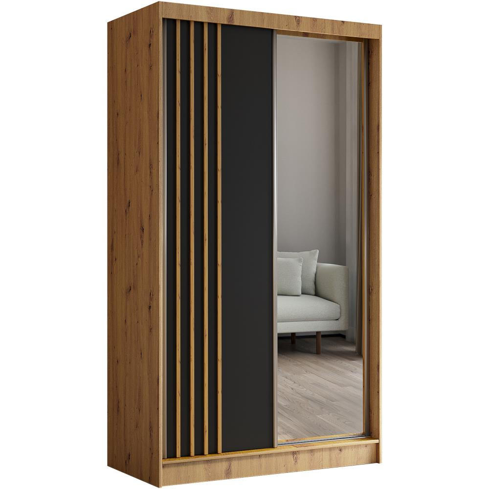 SCHWEBETÜRENSCHRANK Nela 120/216/61 eiche artisan mit Schubladen - Schwarz/Eiche Artisan, Holzwerkstoff (120/216/61cm) - Beautysofa