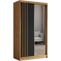 SCHWEBETÜRENSCHRANK Nela 120/216/61 eiche artisan mit Schubladen - Schwarz/Eiche Artisan, Holzwerkstoff (120/216/61cm) - Beautysofa