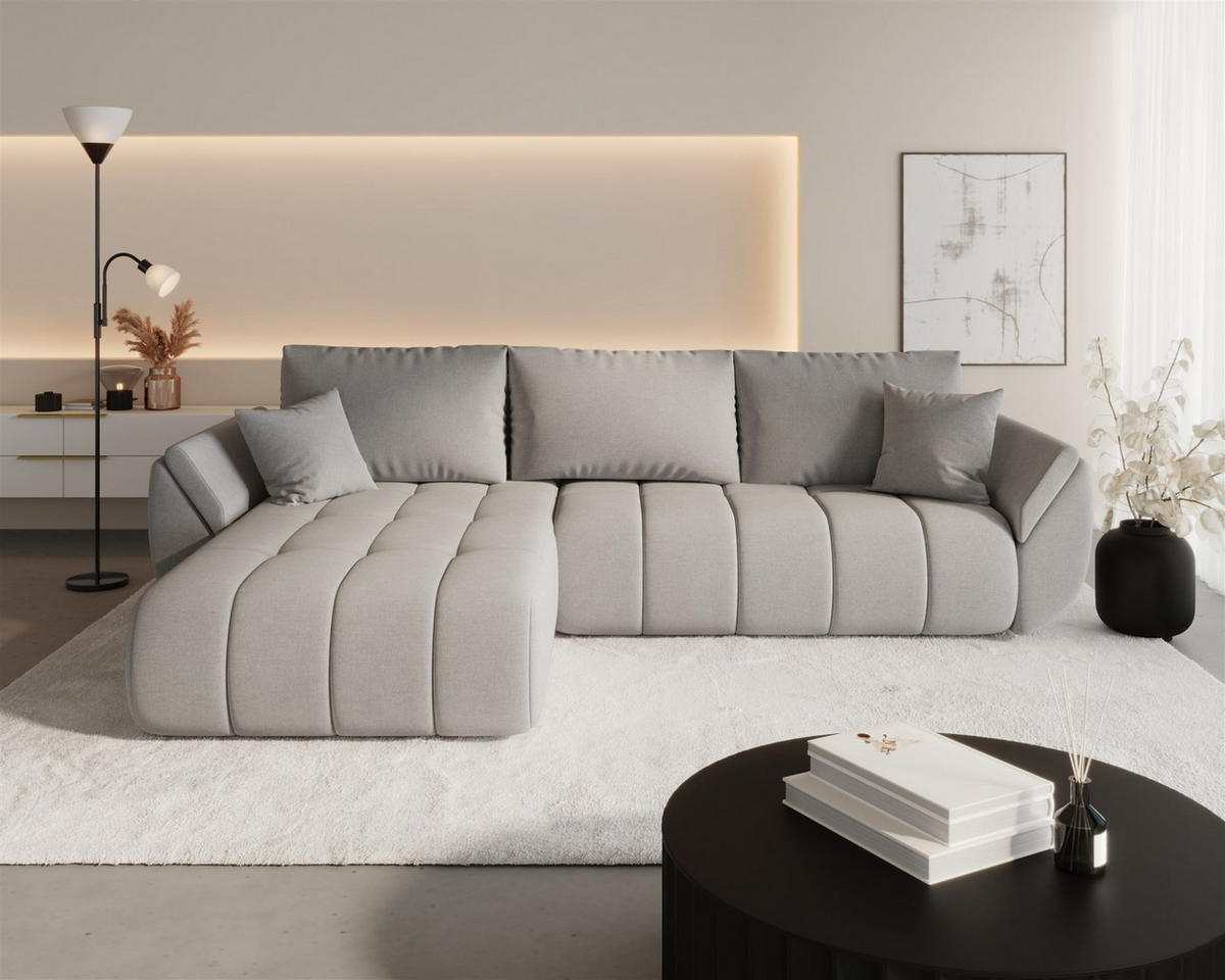 ECKSOFA Misato In Wind - Hellgrau, Holzwerkstoff/Textil (175/280cm) - Fun Möbel