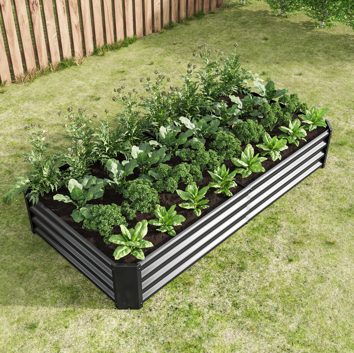 BLUMENKASTEN aus Metall 180x99x30 cm in Schwarz mit offener Basis - Schwarz, Metall (90/30/180cm) - Modfu