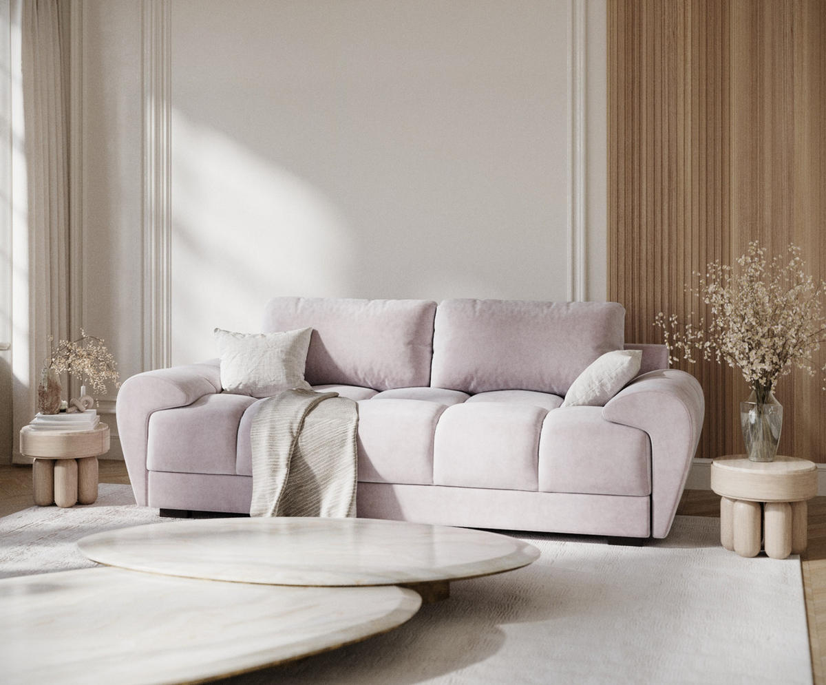 3-SITZER SOFA Peebles Lila Samtstoff - Flieder/Schwarz, Holz/Holzwerkstoff (244/90/101cm) - Maison de Reve