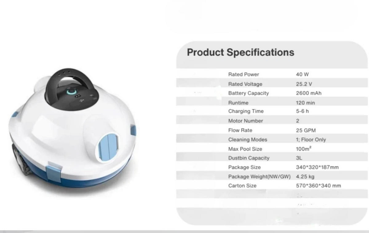 POOLROBOTER, 120 Minuten Laufzeit (EU-Stecker) - Weiß, Kunststoff (32/18.7/34cm) - Authentics