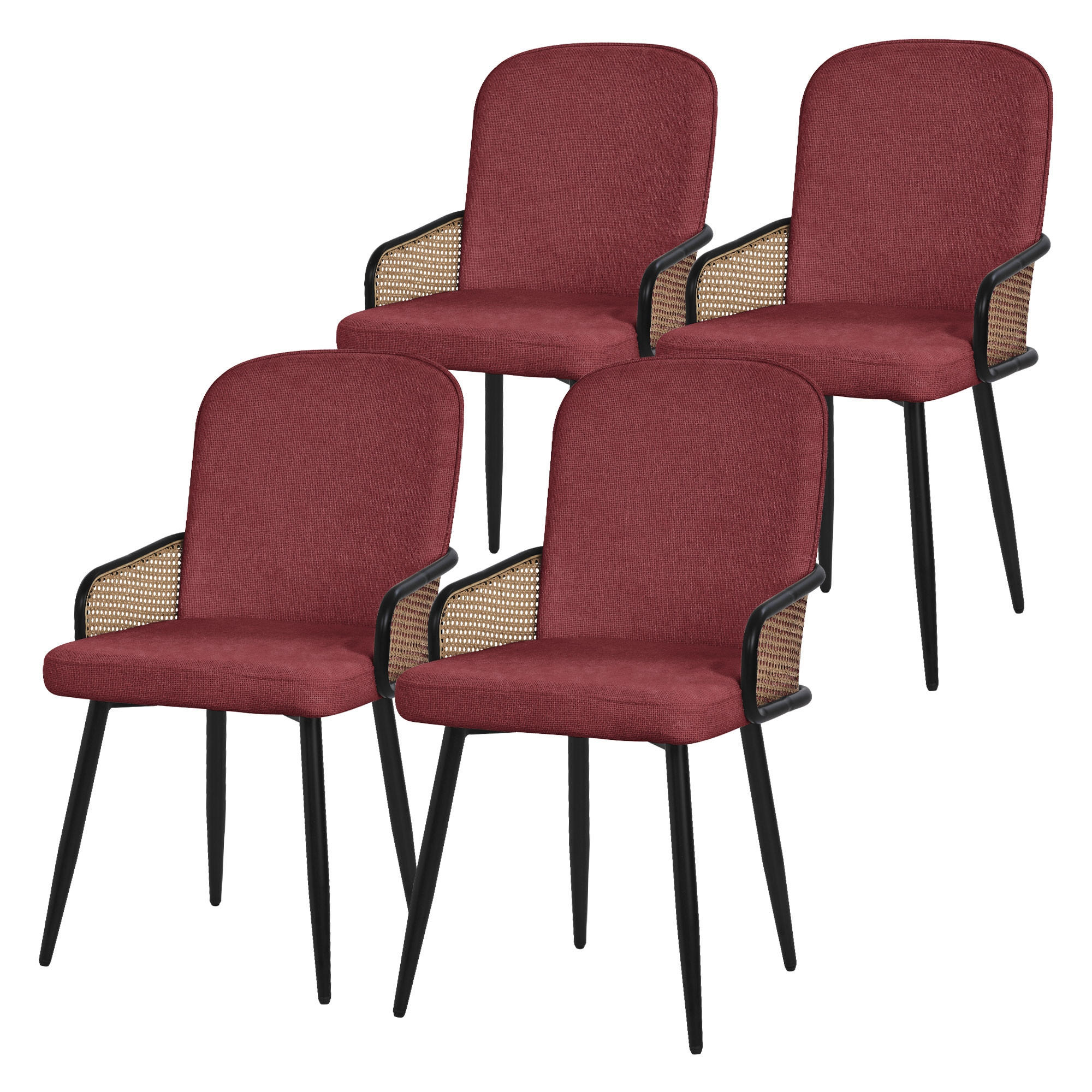 ML-DESIGN JÍDELNÍ ŽIDLE, sada 4 ks, červené s látkovým potahem v ratanovém vzhledu