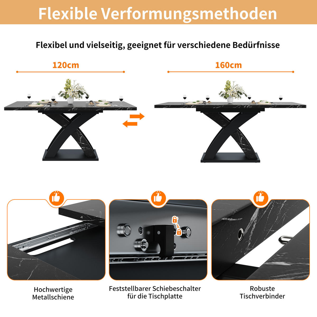 ROZKLADACÍ JEDÁLENSKÝ STÔL – čierny MDF s funkciou rozťahovania a základňou v tvare X - Eiche San Remo, Holzwerkstoff/Metall (80/120/75cm) - Urban Meuble
