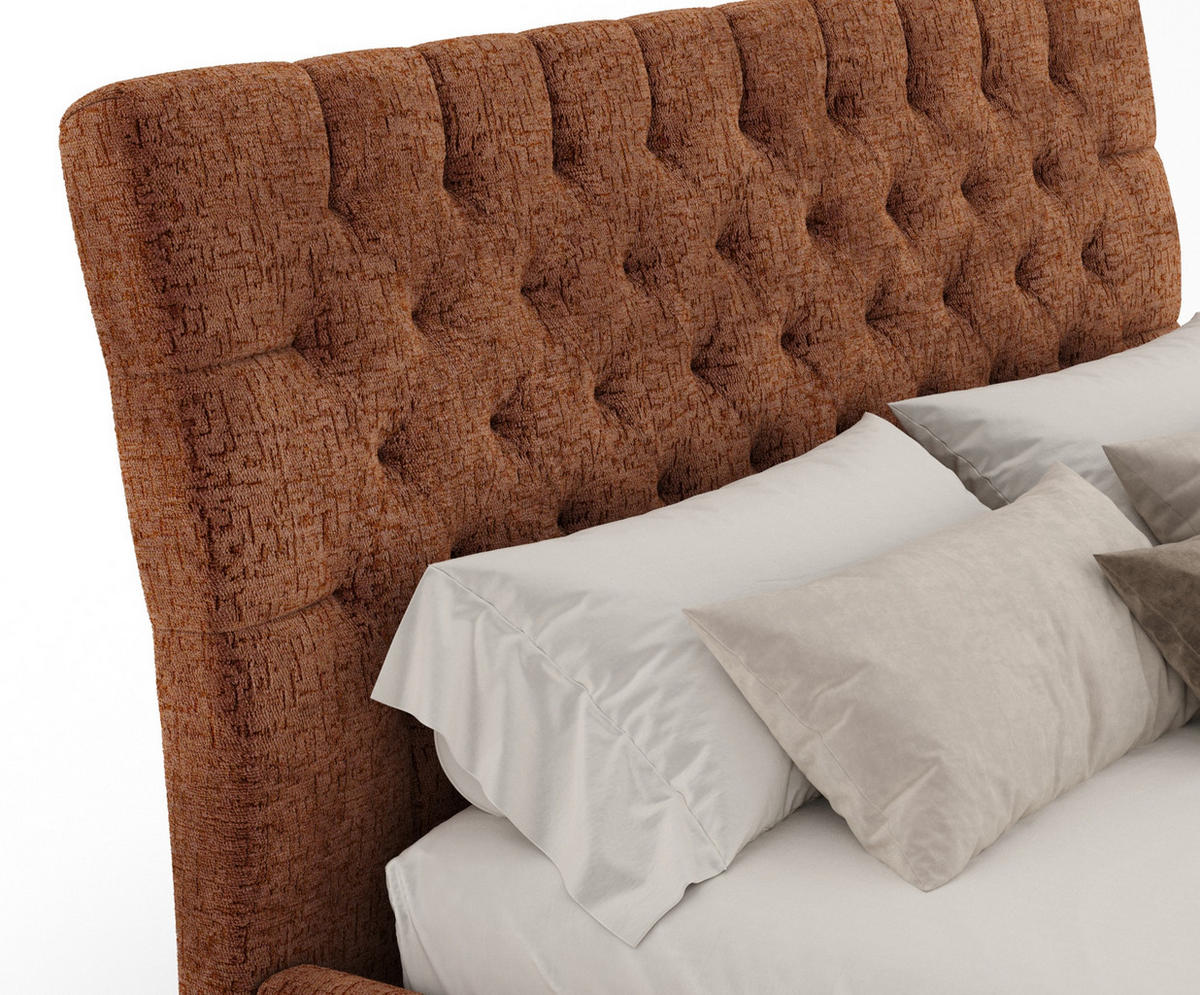 POLSTERBETT Vezzola Dunkelorange 180/200 cm im Chenille-Stoff - Dunkelorange/Naturfarben, Holz/Holzwerkstoff (180/200cm) - Maison de Reve