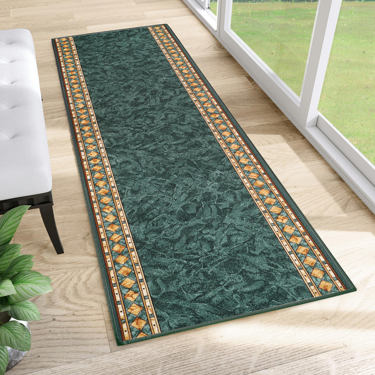 TEPPICHLÄUFER Anti-Rutsch Dunkelgrün rutschfest Gummiunterlage 67/200 cm - Dunkelgrün, Textil (67/200cm) - Tapiso