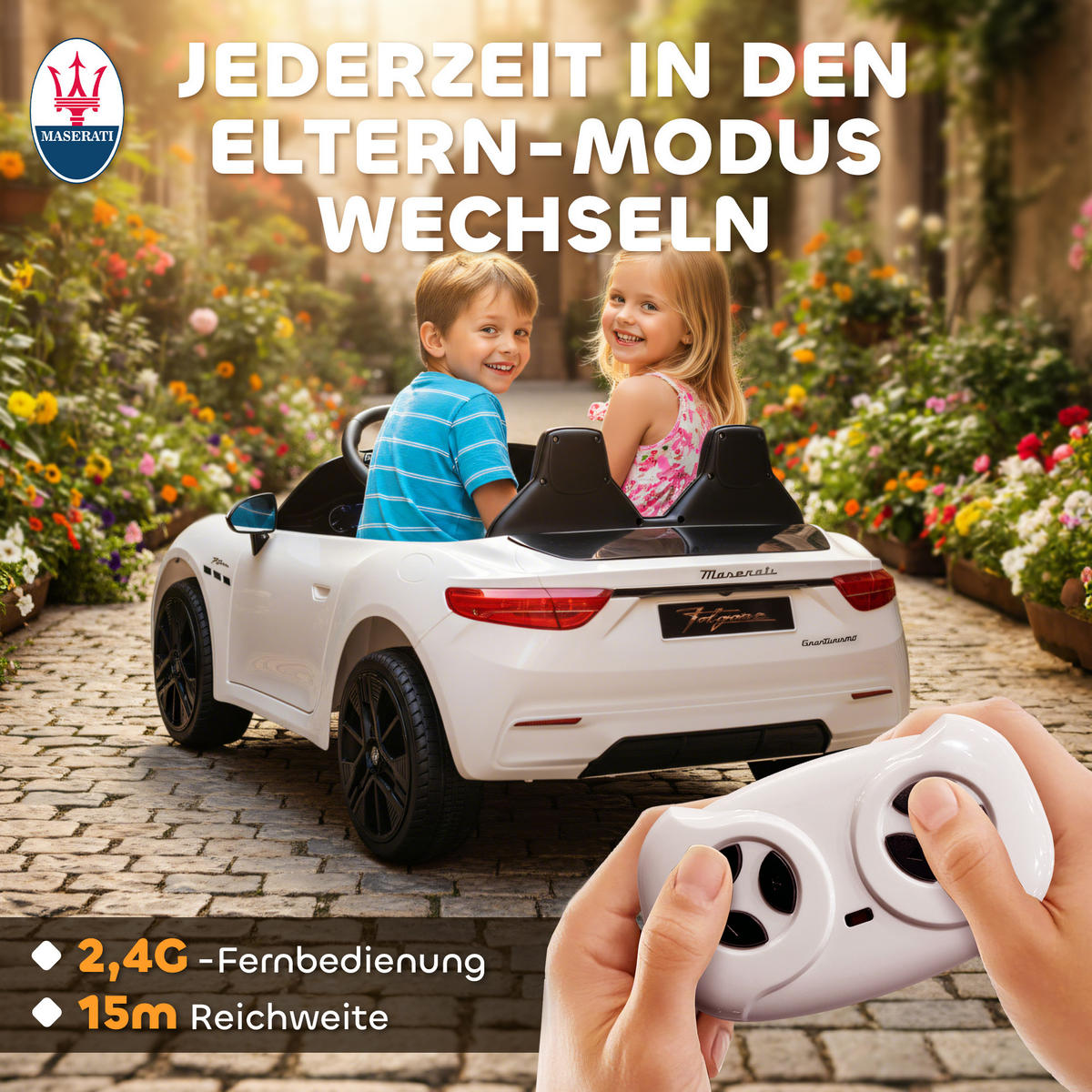 ELEKTROAUTO DE-06176 2-Sitzer mit Fernbedienung und LED Weiß - Weiß, Kunststoff/Metall (120/72/50cm) - ComfortXL