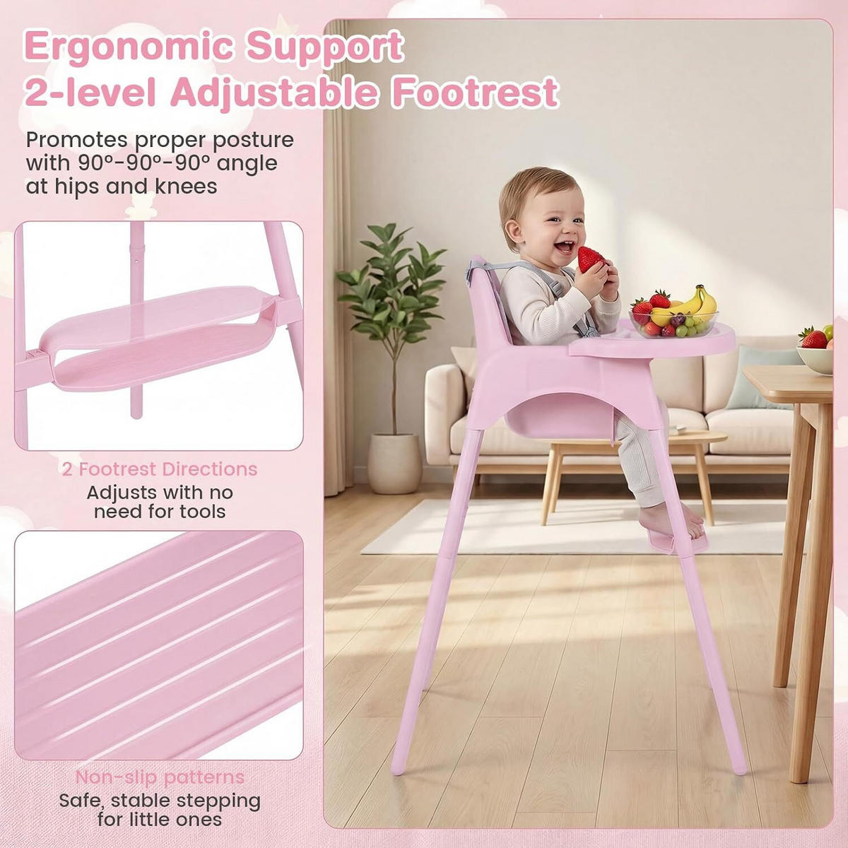 KINDERHOCHSTUHL aus Metall rosa - Pink, Metall (56/56.5/46cm) - COSTWAY