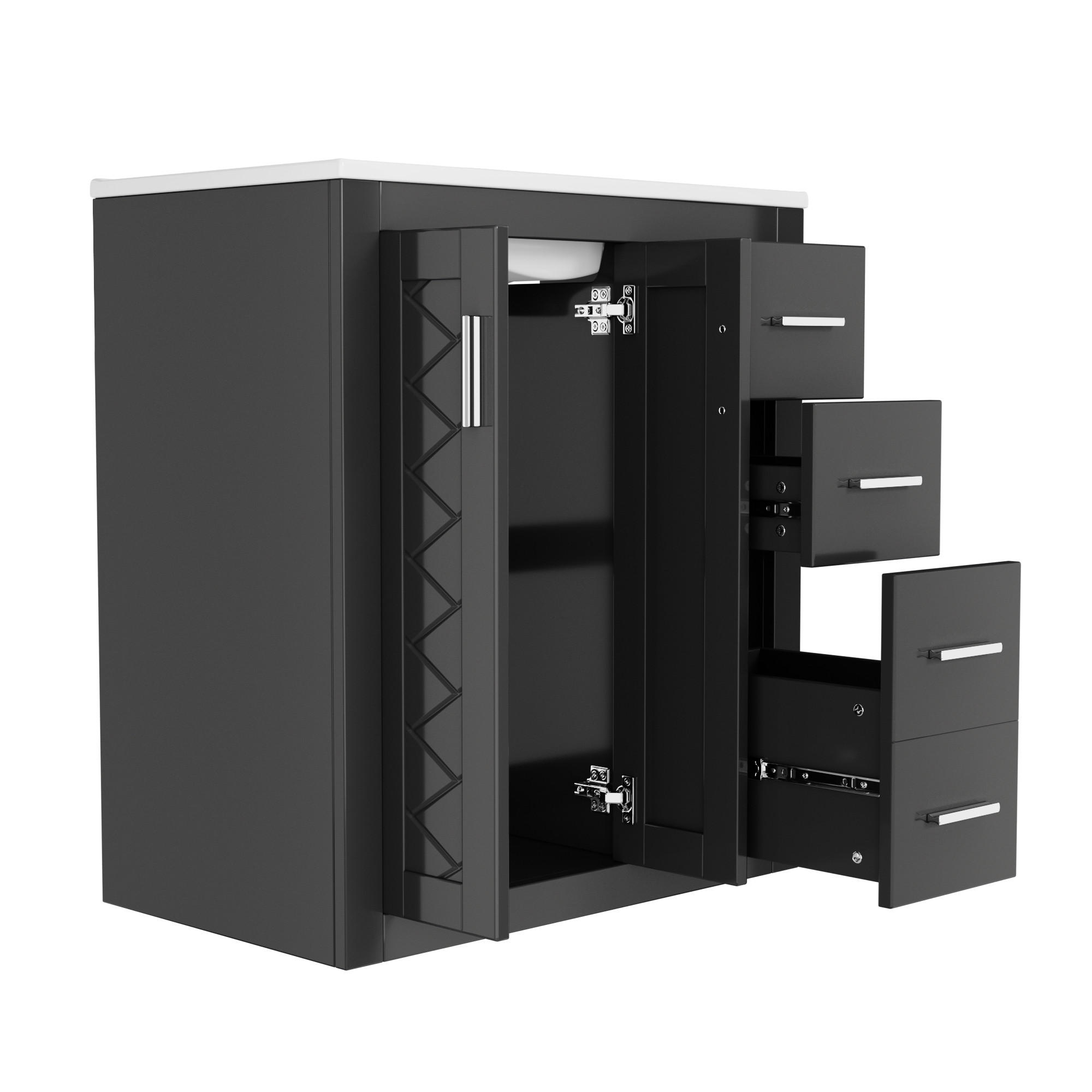 WASCHBECKENUNTERSCHRANK Badezimmer Unterschrank mit Keramikbecken, 3 Schubladen und Soft-Close,Schwarz Waschbecken - Schwarz, Keramik/Holzwerkstoff (76/85.5/46.5cm) - EVRYAE
