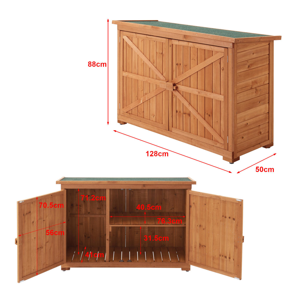 GERÄTESCHRANK Kerteminde - Naturfarben, Holz (128/88/50cm) - [en.casa]