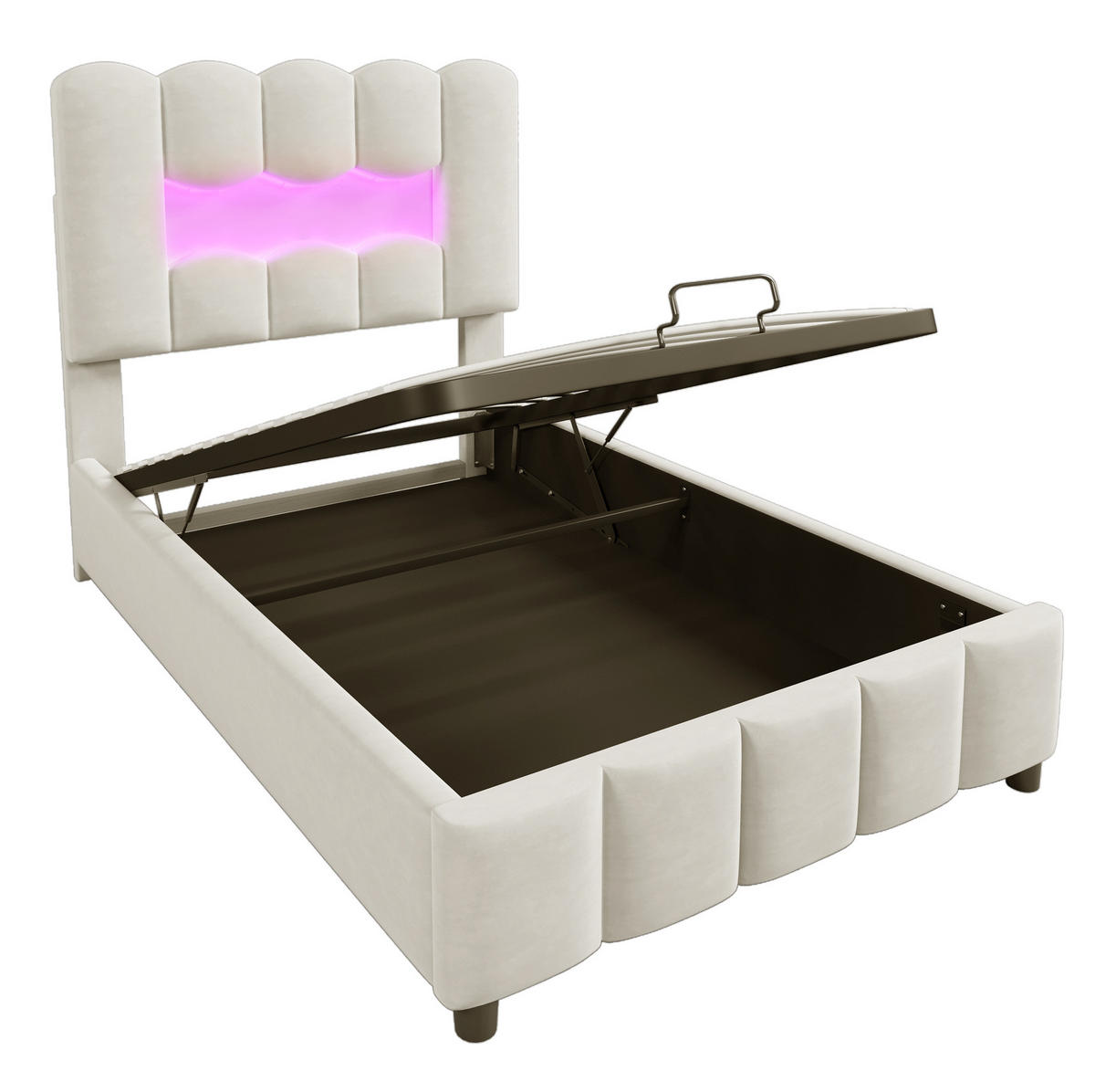 POLSTERBETT 90/200 cm Beige aus Samt mit Bettkasten und LED-Beleuchtung - Beige, Textil (90/200cm) - OKMYHOME