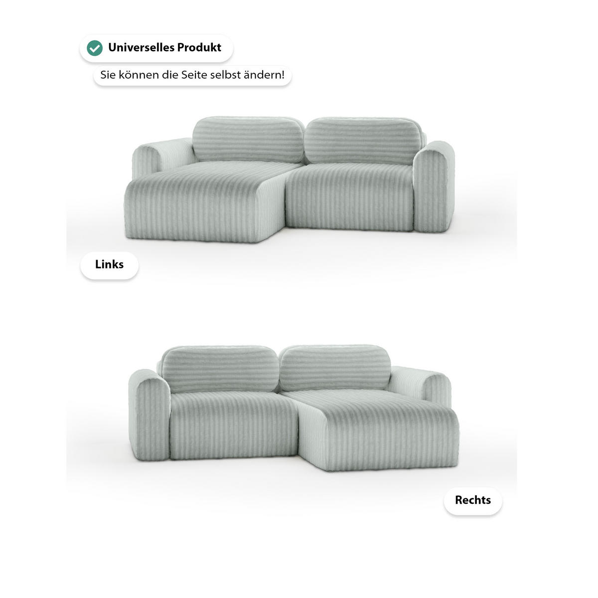 ECKSOFA mit Schlaffunktion Emmen Mini, Hellgrün - Hellgrün, Textil (246/100cm) - Fedve