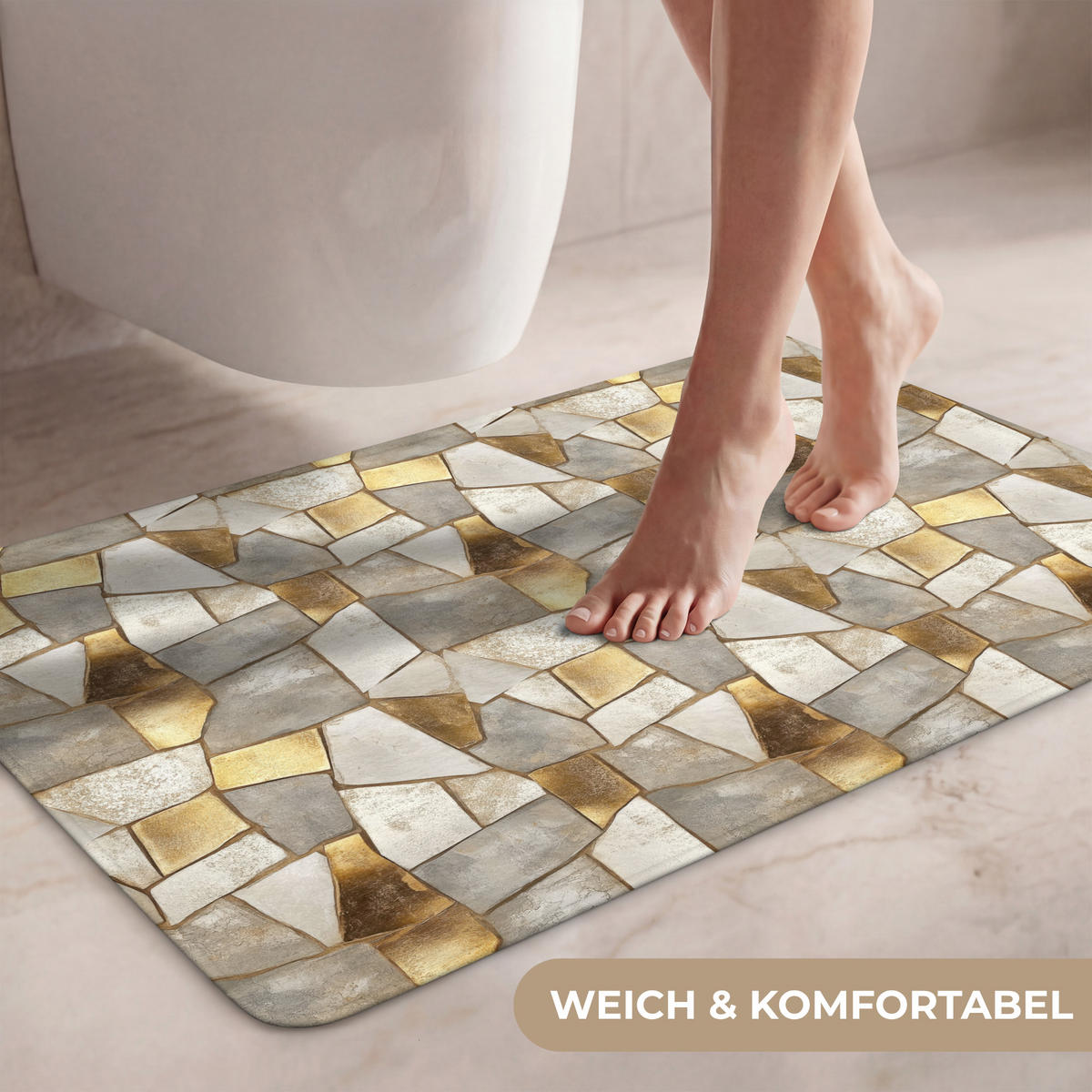 WC PŘEDLOŽKA Mozaika - Mramor - Zlato 80x50 cm - šampaňská, textil/plast (80/1cm) - OnlyWow