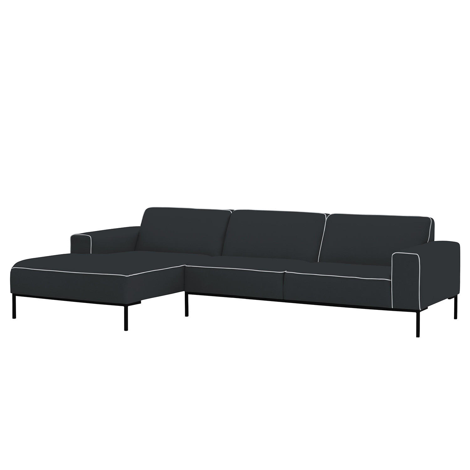 ECKSOFA mit Longchair - Webstoff - Anthrazit/Schwarz, Textil (285/168cm) - home24