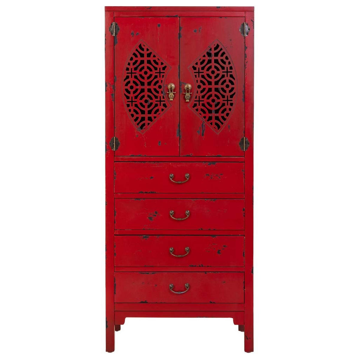HOLZSCHRANK mit 4 schubladen und 2 türen 60x40x140 cm rot - Rot, Holz (60/140/40cm) - Wanderlust