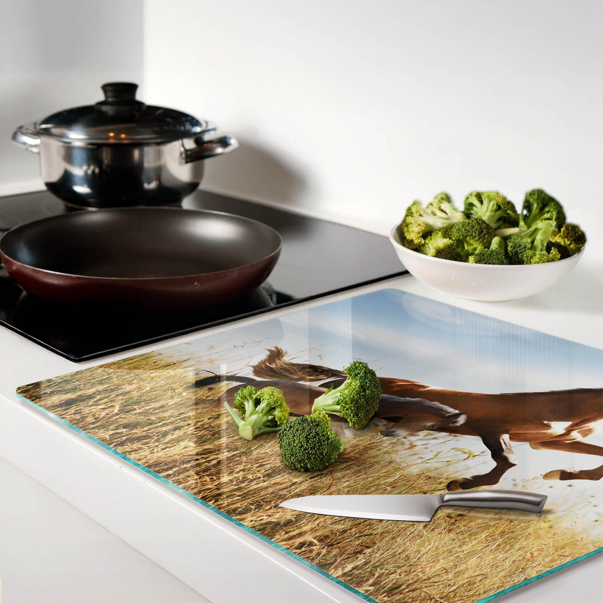 GLASPLATTE 60x52 cm Stute mit Fohlen - Dunkelgelb, Glas (60/52cm) - TULUP