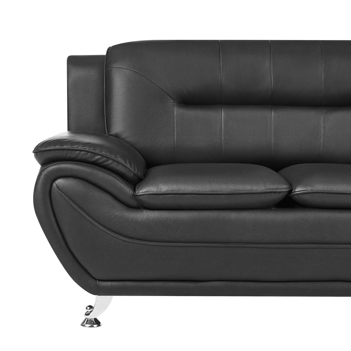 2-SITZER-SOFA Kunstleder Schwarz Leira - Silberfarben/Schwarz, Kunststoff (147/86/78cm) - Beliani
