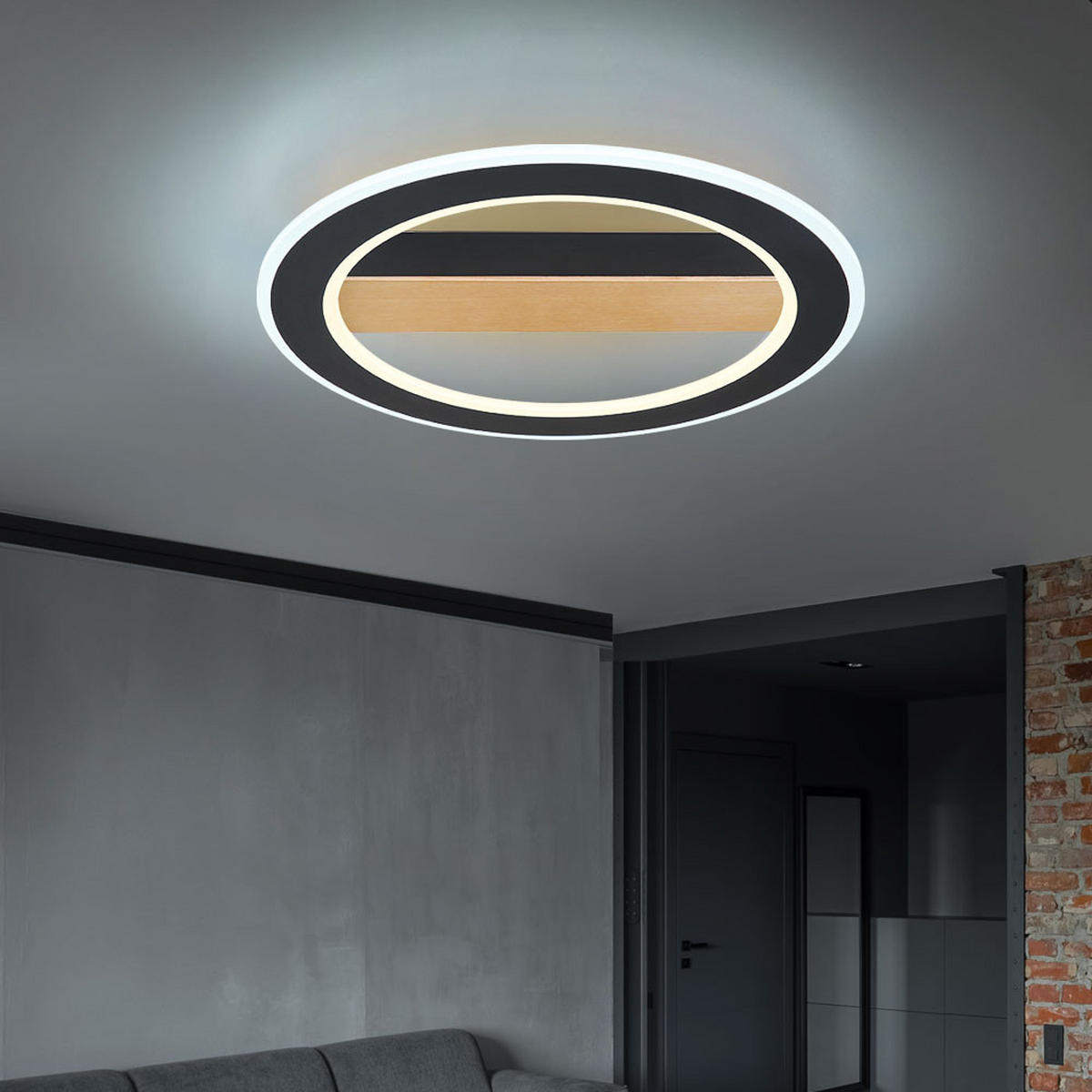 LED DECKENLEUCHTE Mattia Holzoptik Schwarz - Schwarz, Metall (45/45/5.5cm)