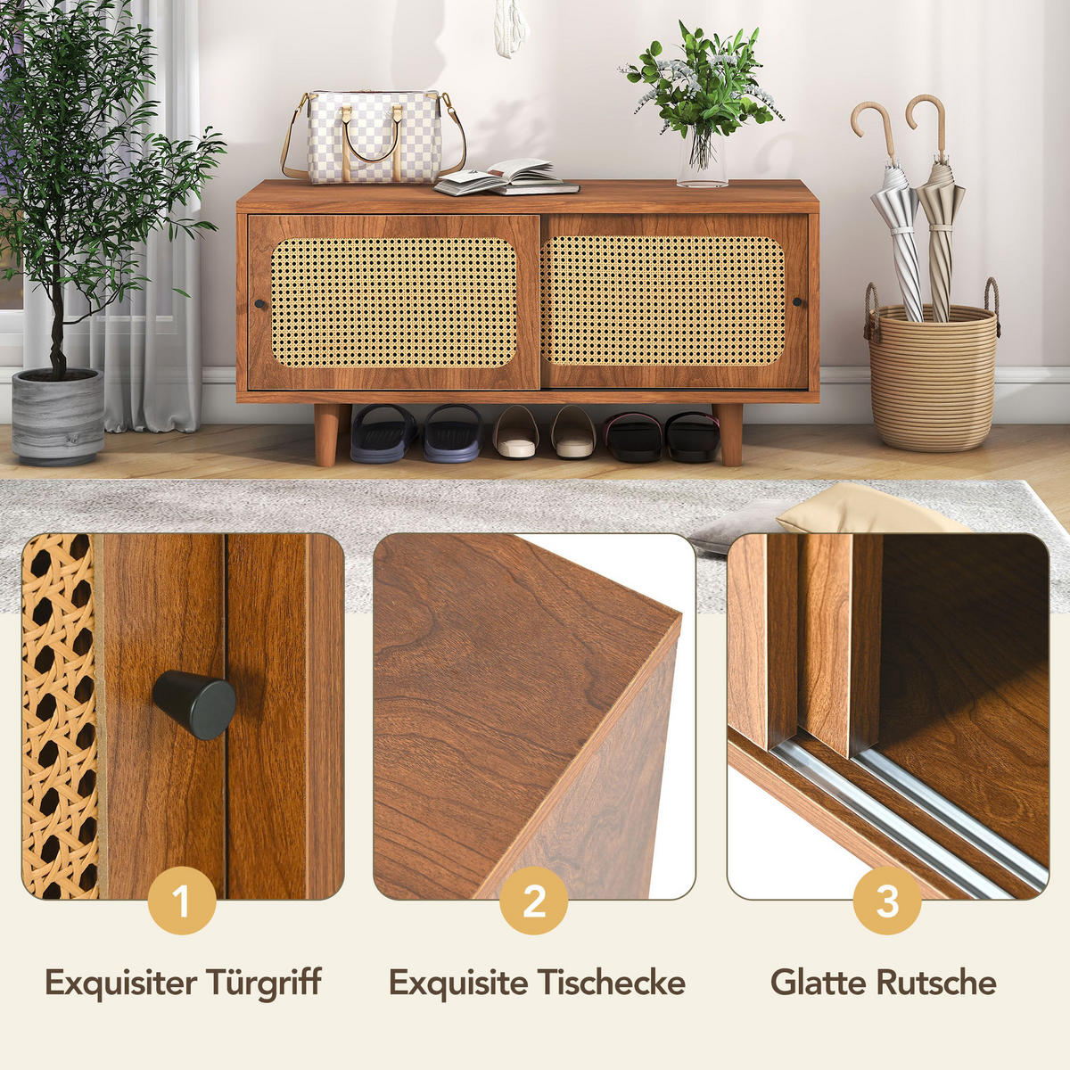 SCHUHSCHRANK 104/40/48 cm in Walnuss mit 2 Türen und verstellbarem Boden - Walnussfarben, Holzwerkstoff (104/48/40cm) - BEAOK