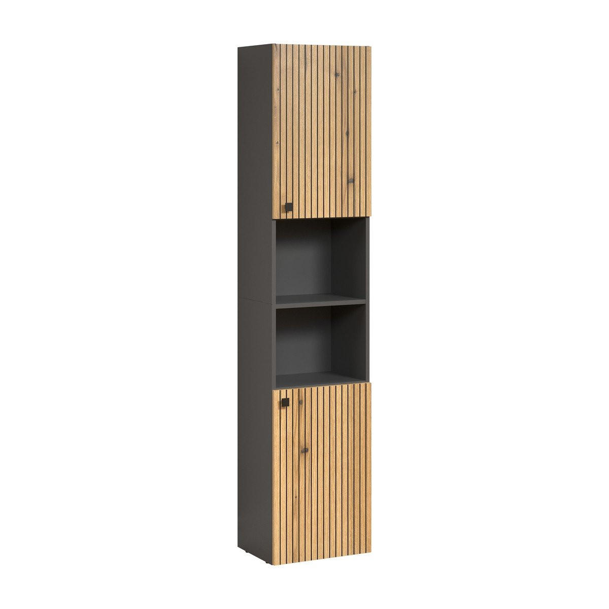 BADEZIMMERSÄULE mit Rillen, 2 Türen und 2 Fächern - purebliss 112/15/44,5 cm - Eichefarben, Holzwerkstoff (40/186/31cm) - Trendteam