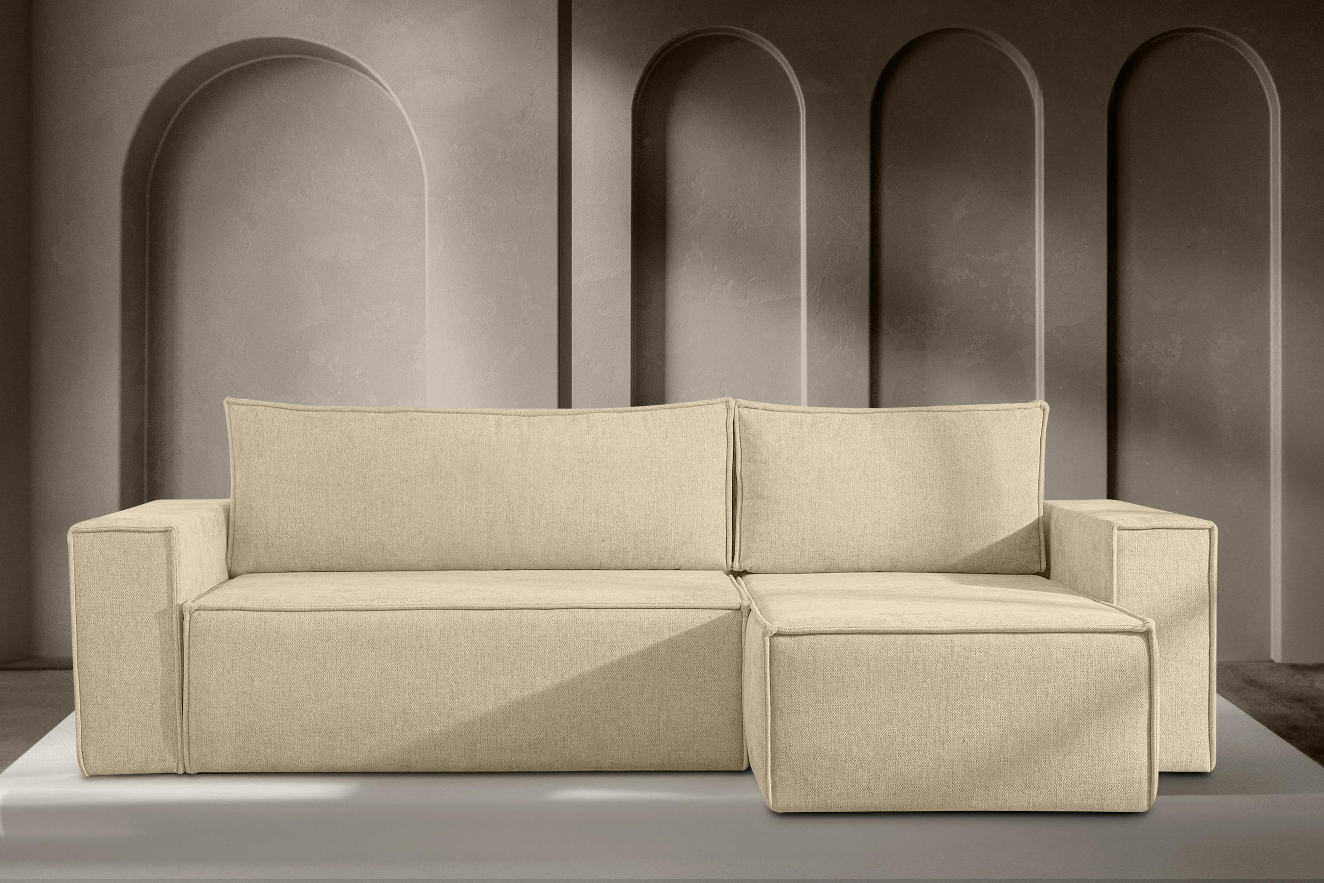 Thumbnail - Konsimo® Ecksofa-Links/Rechts, Creme, Textil, L-Form, seitenverkehrt montierbar,L-Form, 262x148 cm, FSC 100%, Hergestell...