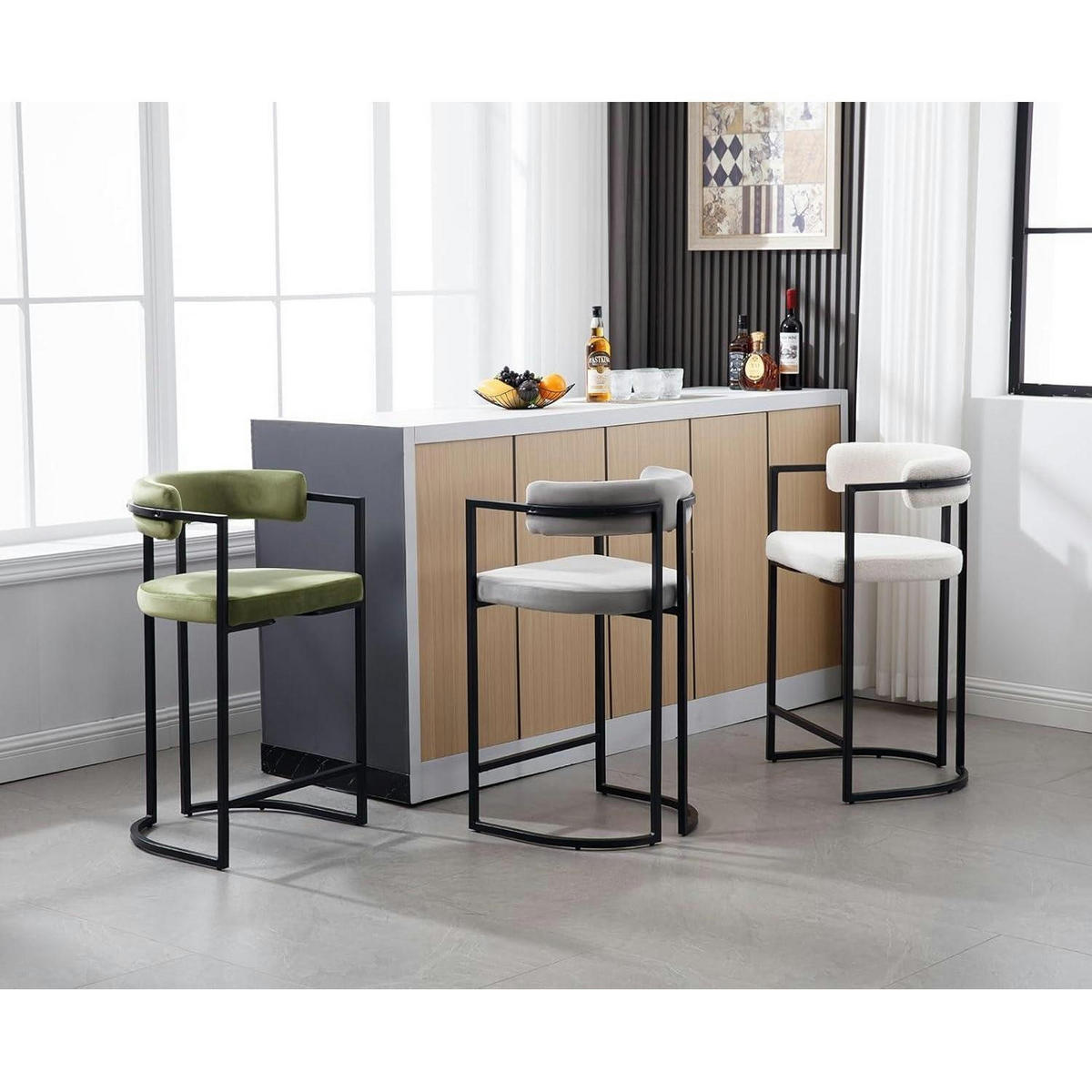 BARHOCKER 4er Set Samt Grau mit Metallgestell - Grau, Textil (52/91/49.5cm)