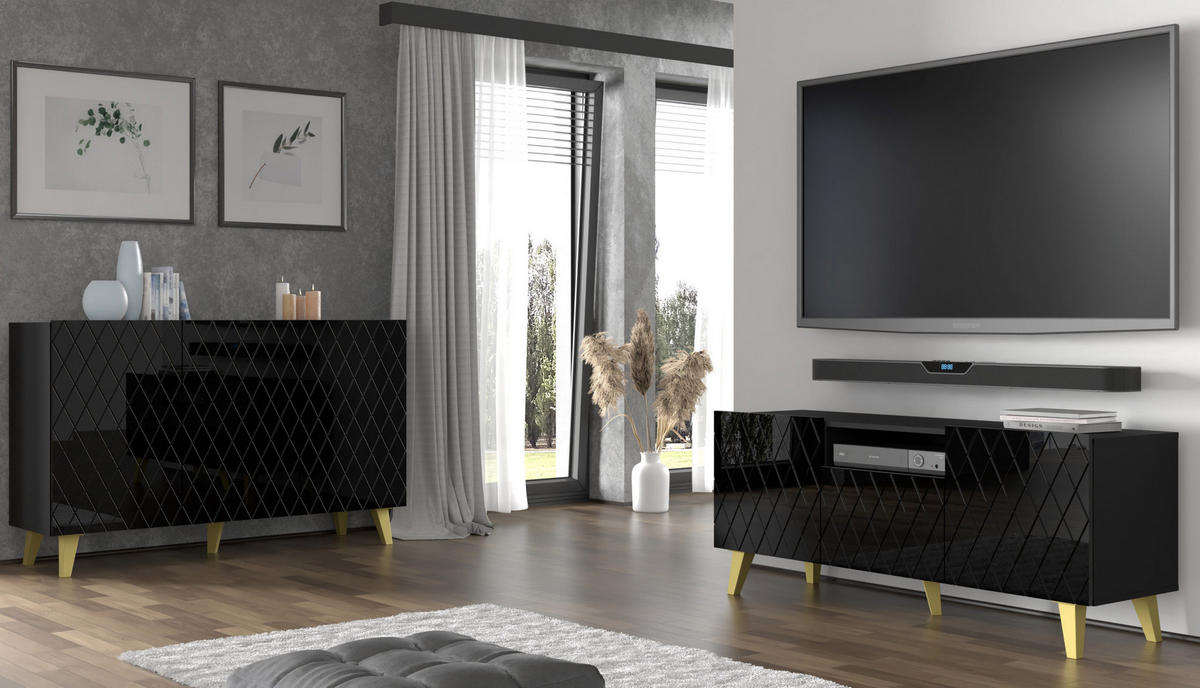 TV LOWBOARD Schwarz 145/62/42 - Schwarz, Holzwerkstoff (145/62/42cm) - RAUMHIRSCH FURNITURE