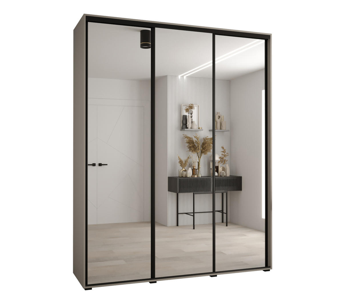 SCHWEBETÜRENSCHRANK 235,2/200/45 3-türig - Kaschmir/Schwarz, Holz/Metall (200/235.2/45cm) - MÖBEL KRYSPOL