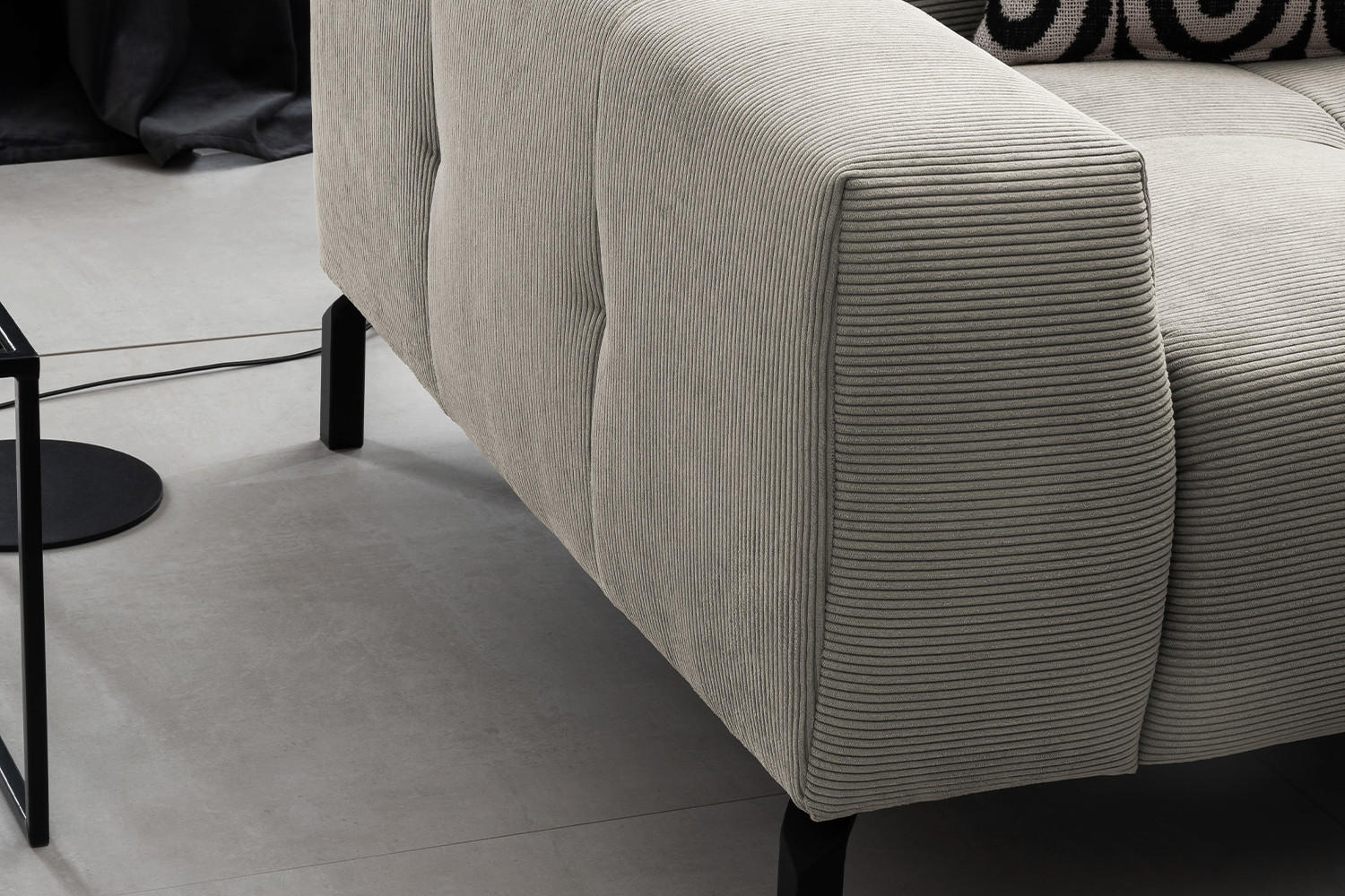 ECKSOFA OHIO Silber Cord - Silberfarben/Schwarz, Textil/Metall (311/219cm) - KAWOLA