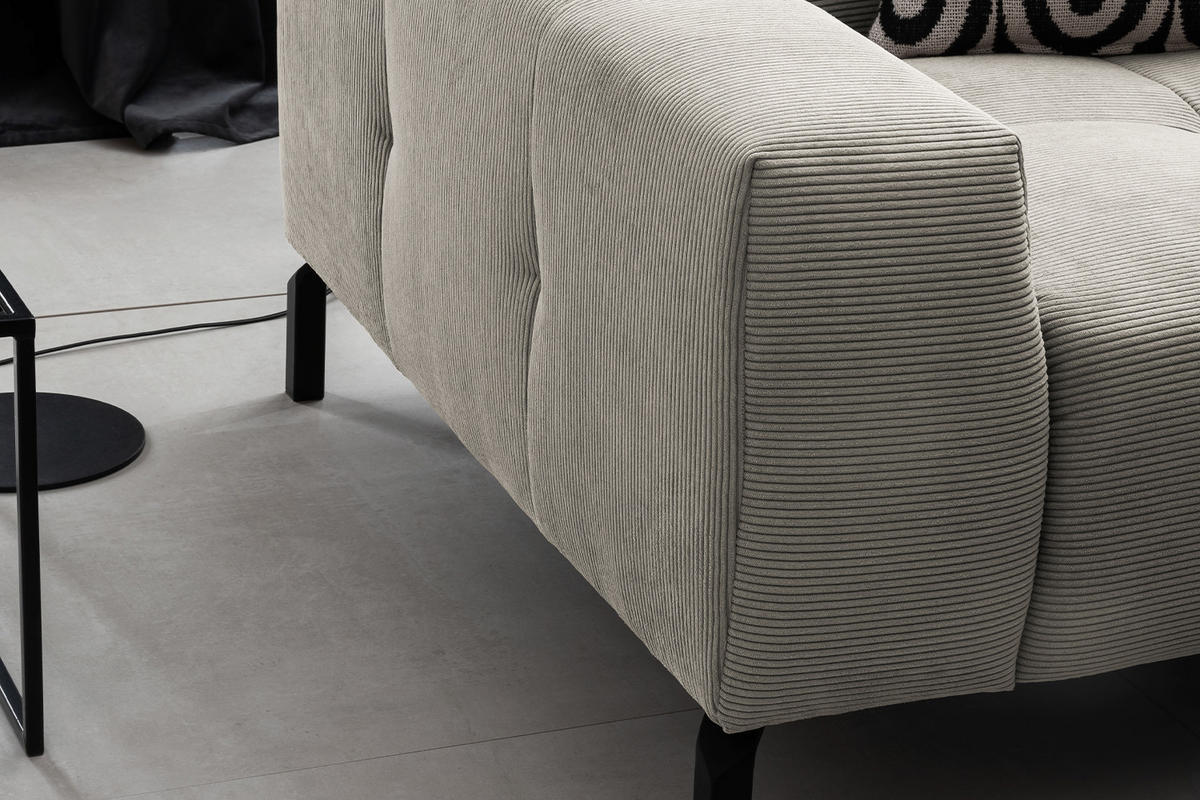 ECKSOFA OHIO Silber Cord - Silberfarben/Schwarz, Textil/Metall (311/219cm) - KAWOLA