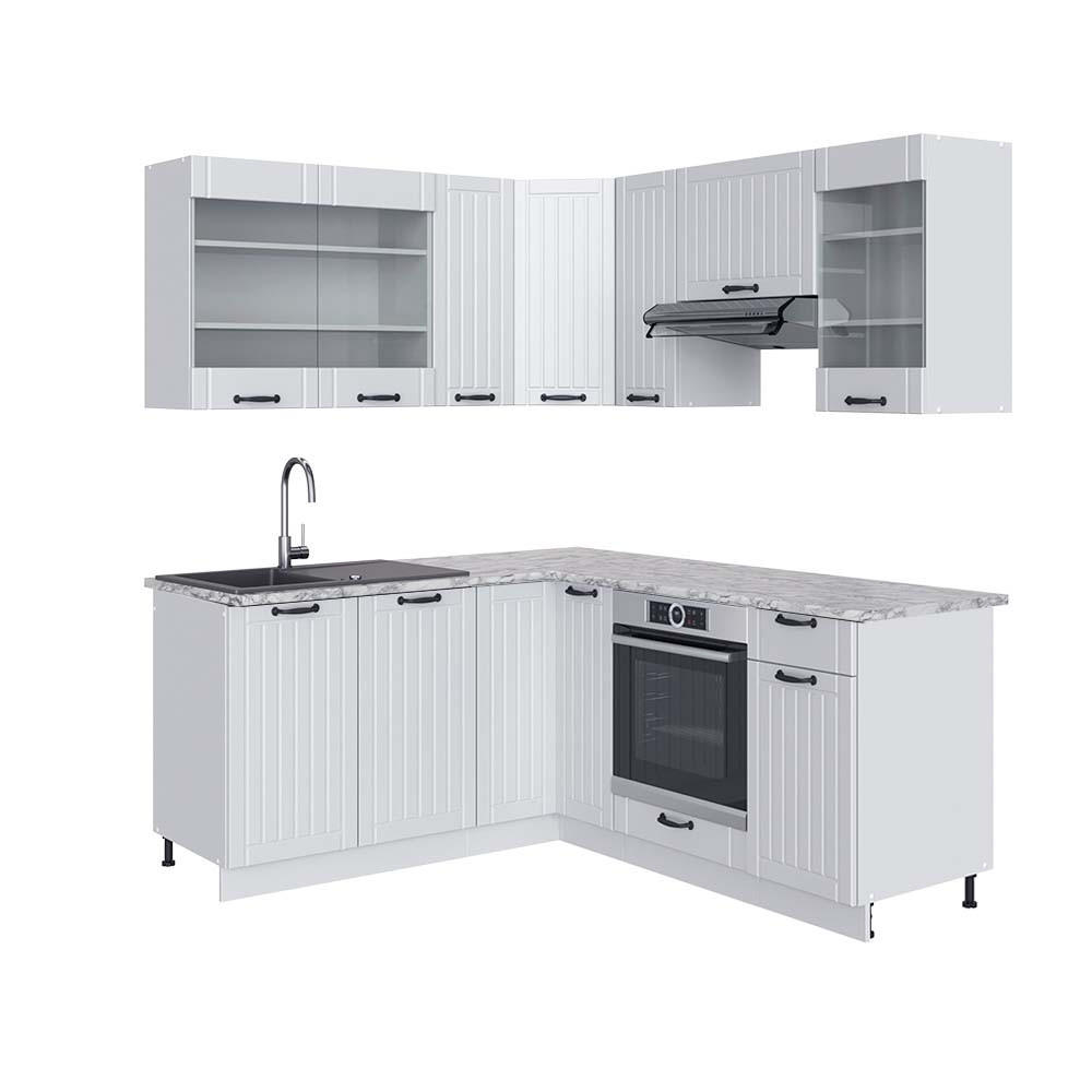 ECKKÜCHE Fame-Line Weiß Landhaus/Weiß 160 x 190 cm, AP Marmor - Creme/Weiß, Holzwerkstoff (190/81.6/60cm) - Vicco